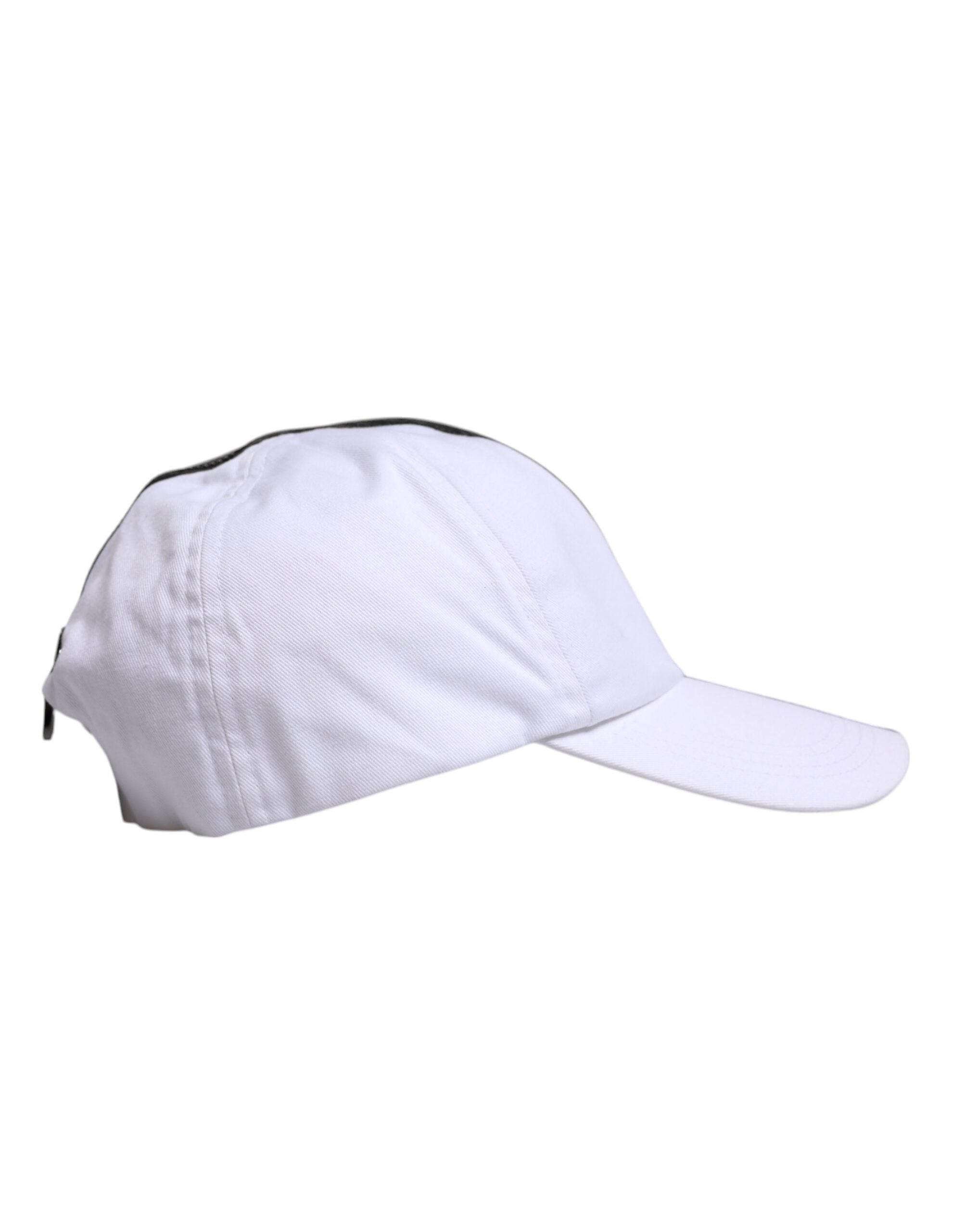 Dolce & Gabbana White Black Cotton Zip Baseball Cap - Hilstor