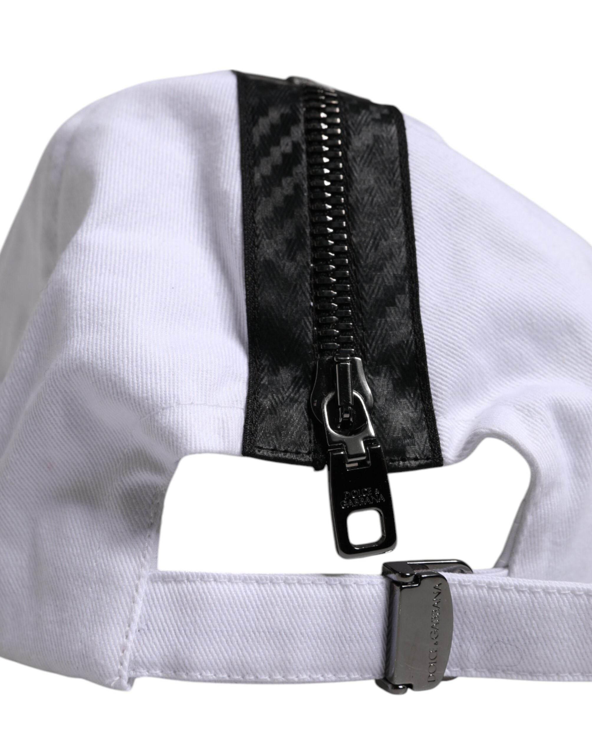 Dolce & Gabbana White Black Cotton Zip Baseball Cap - Hilstor