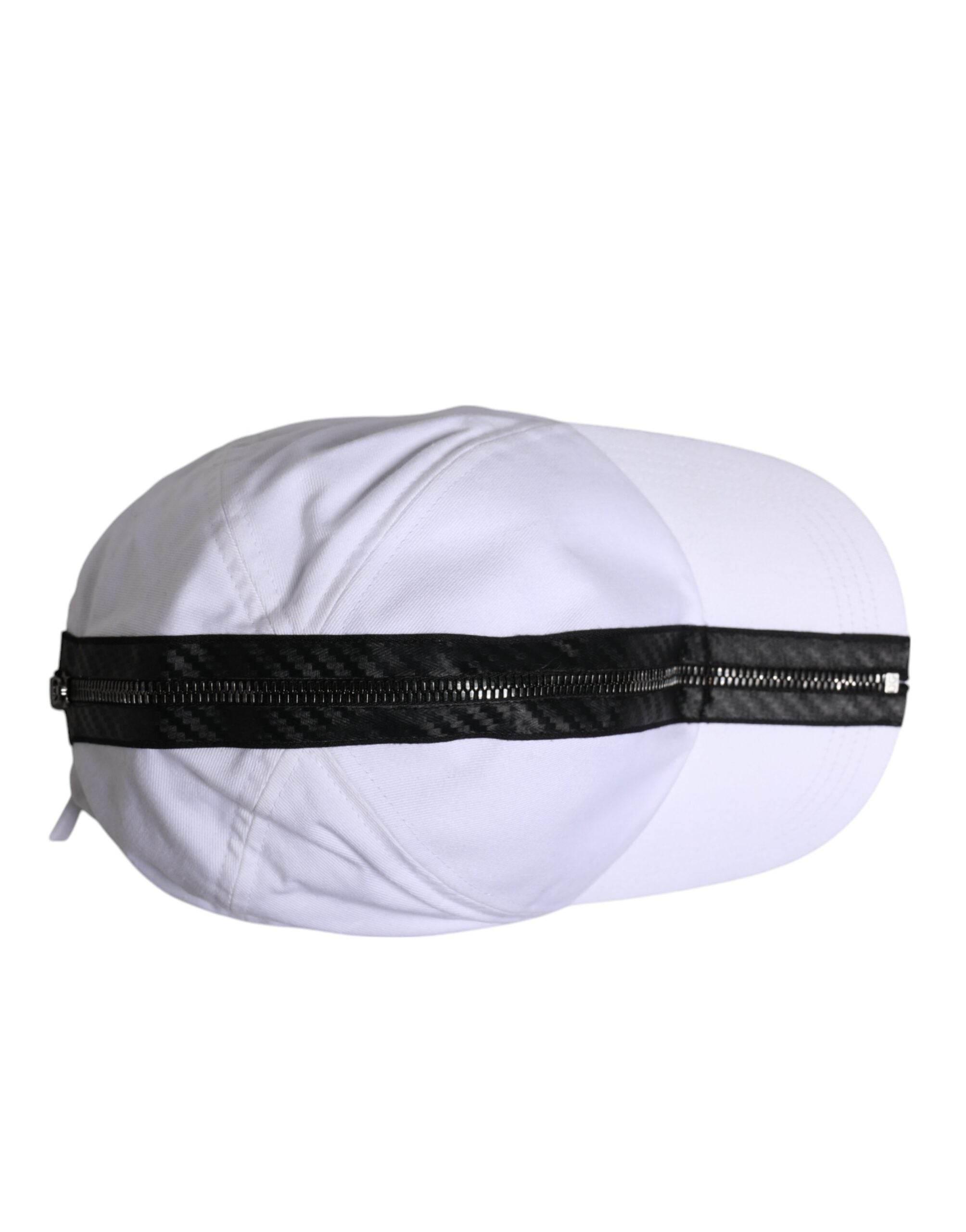 Dolce & Gabbana White Black Cotton Zip Baseball Cap - Hilstor