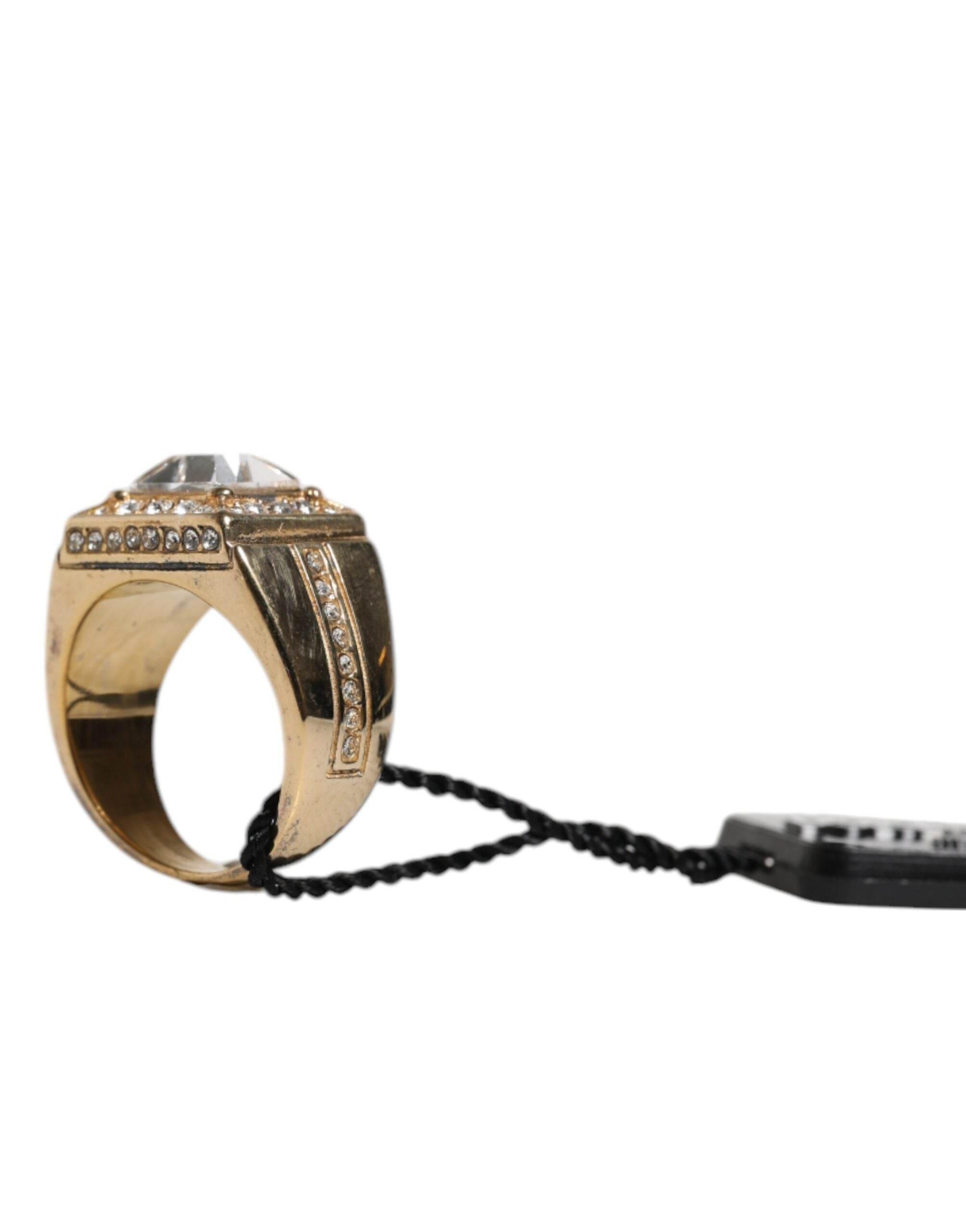 Dolce & Gabbana Gold Tone Sterling Silver 925 Crystals Ring - Hilstor