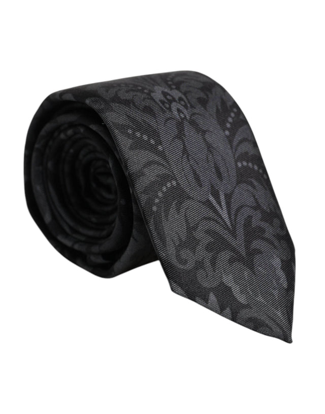 Dolce & Gabbana Black Gray Flower Print Adjustable Necktie Tie - Hilstor