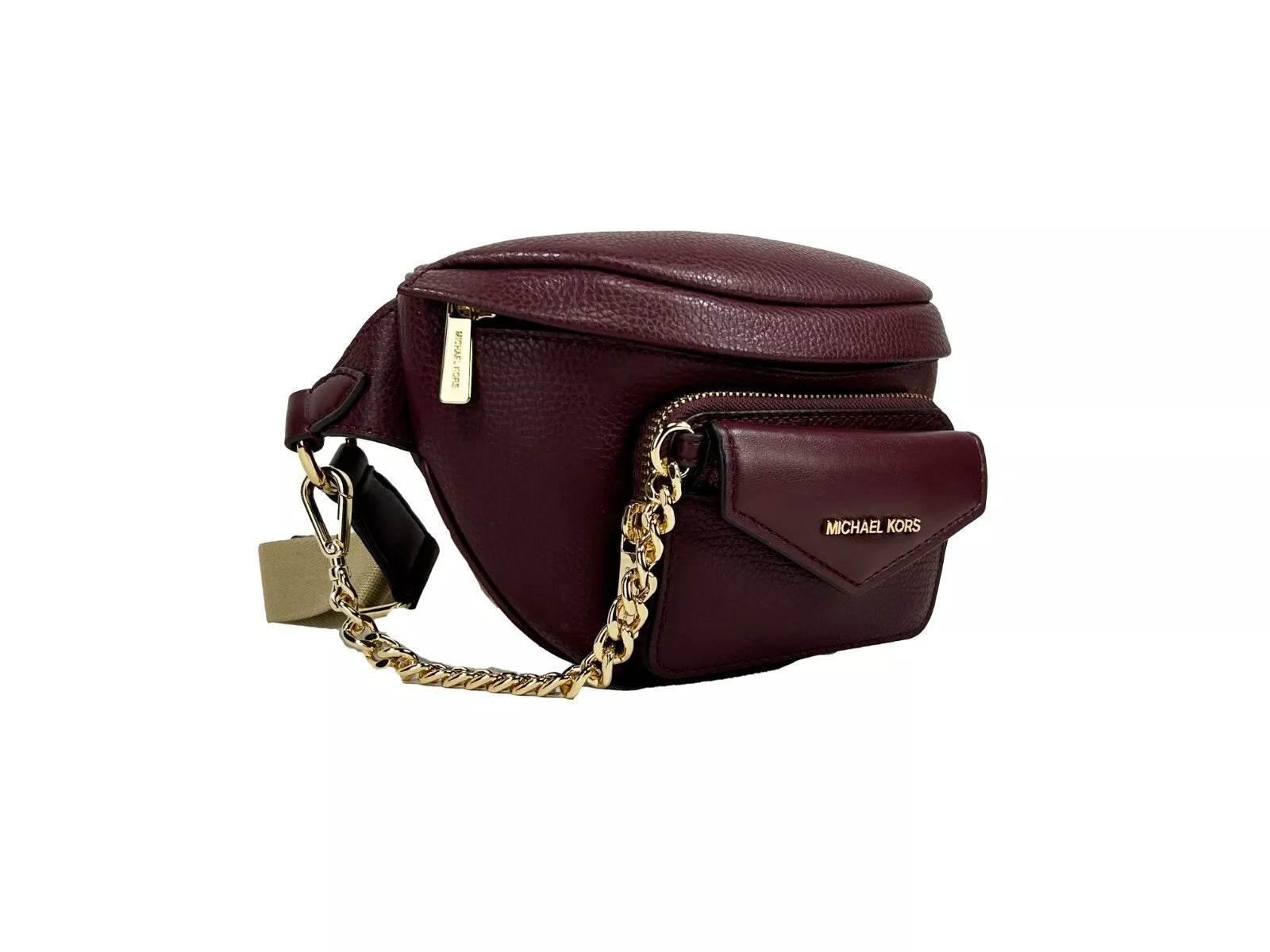 Michael Kors Leather Maise 2 in 1 Fanny Waist Pack Bag Maroon - Hilstor