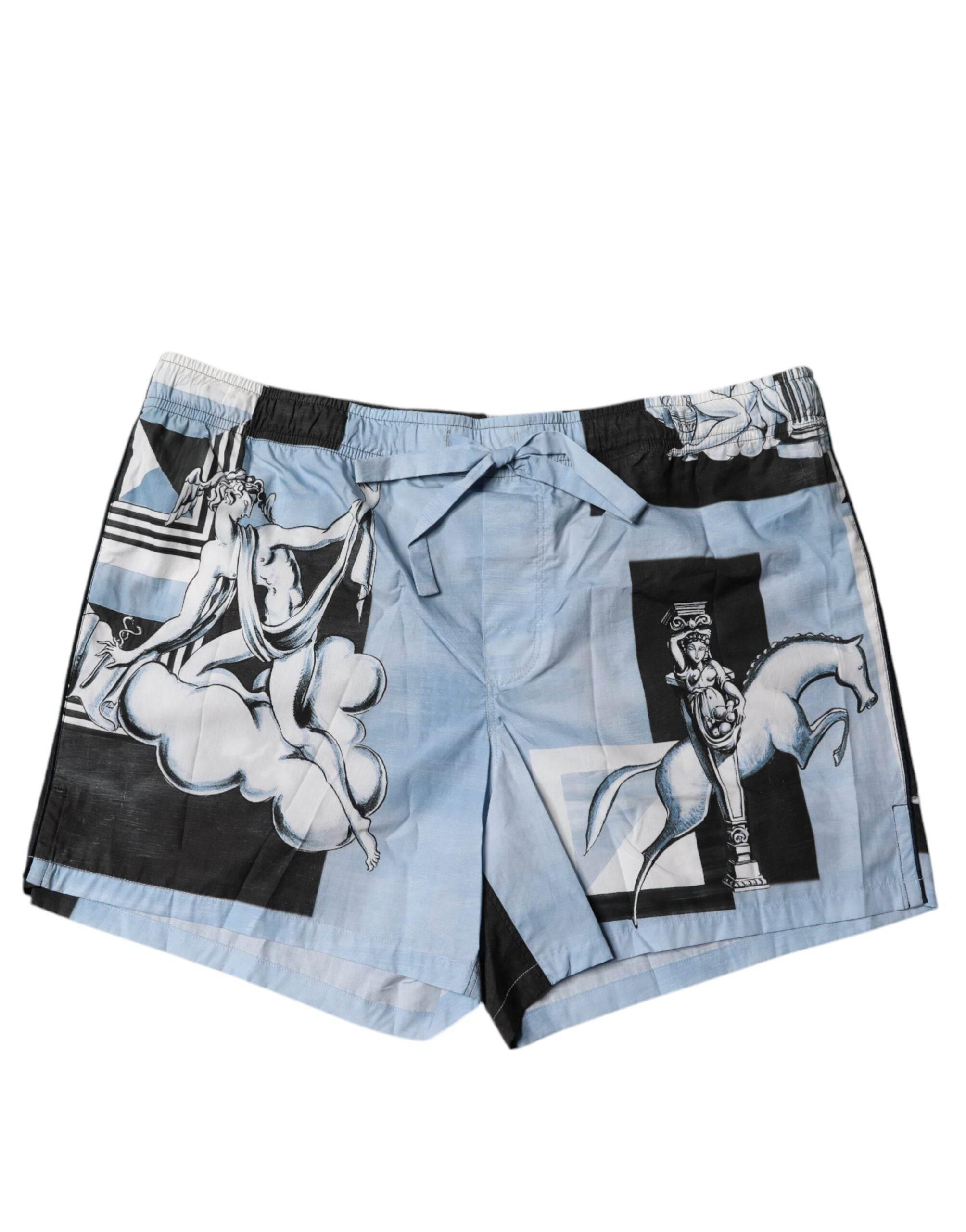 Dolce & Gabbana Blue Statue Print Cotton Mens Shorts - Hilstor