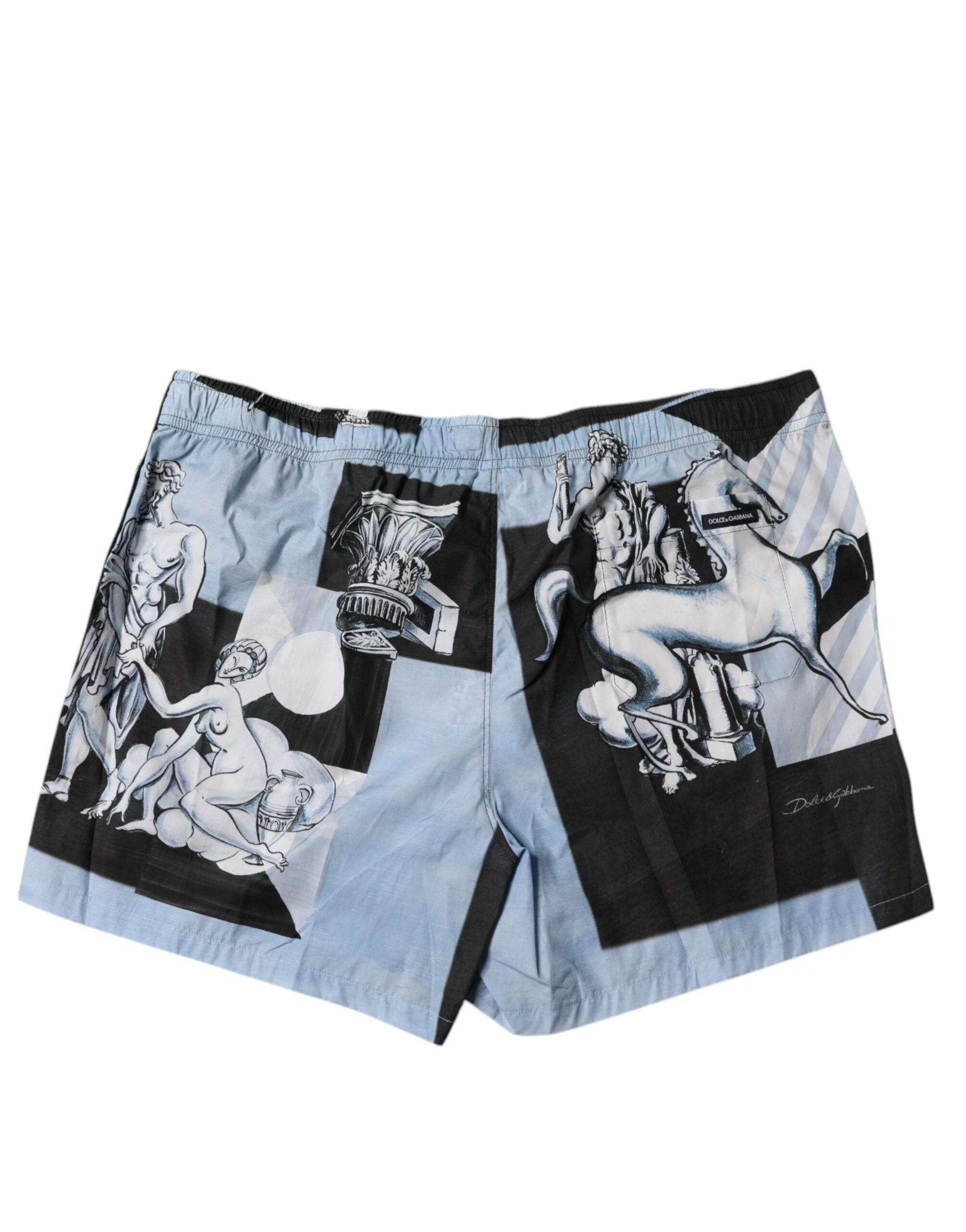 Dolce & Gabbana Blue Statue Print Cotton Mens Shorts - Hilstor