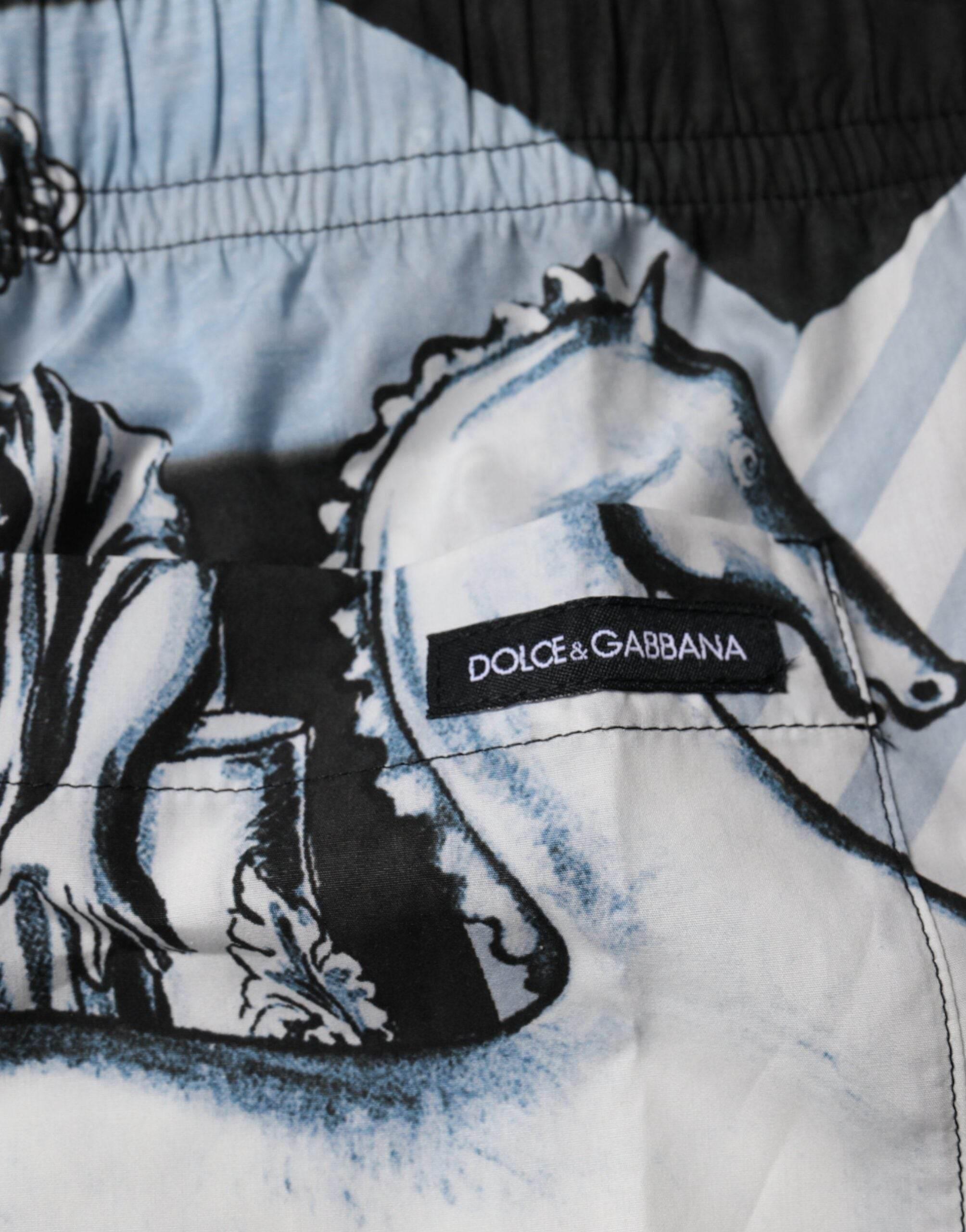 Dolce & Gabbana Blue Statue Print Cotton Mens Shorts - Hilstor
