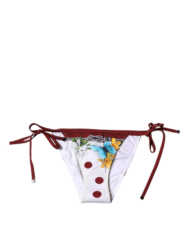 Dolce & Gabbana White Floral Print Swimsuit Bikini Bottom Swimwear - Hilstor