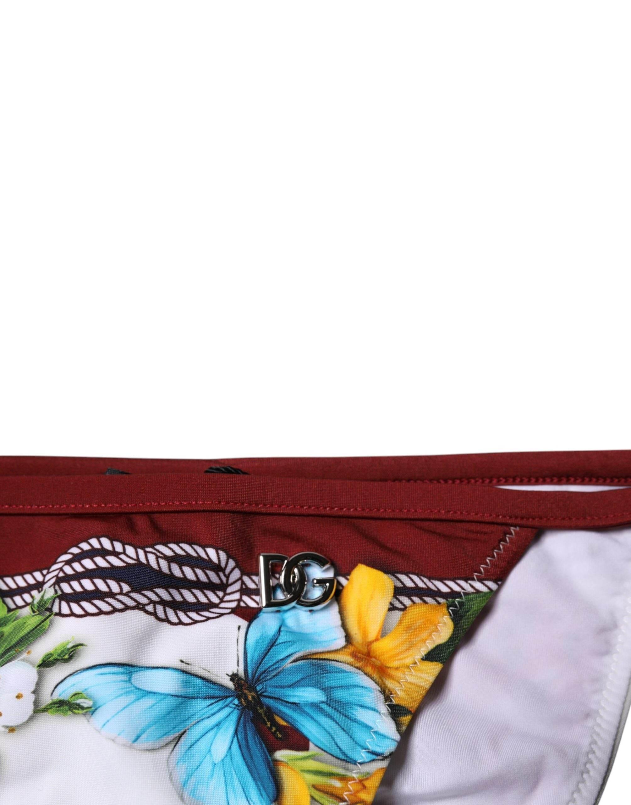 Dolce & Gabbana White Floral Print Swimsuit Bikini Bottom Swimwear - Hilstor