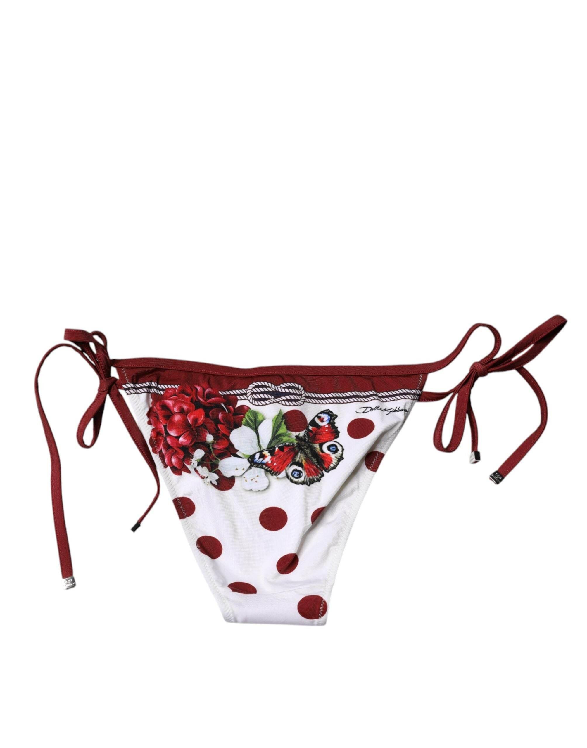 Dolce & Gabbana White Floral Print Swimsuit Bikini Bottom Swimwear - Hilstor