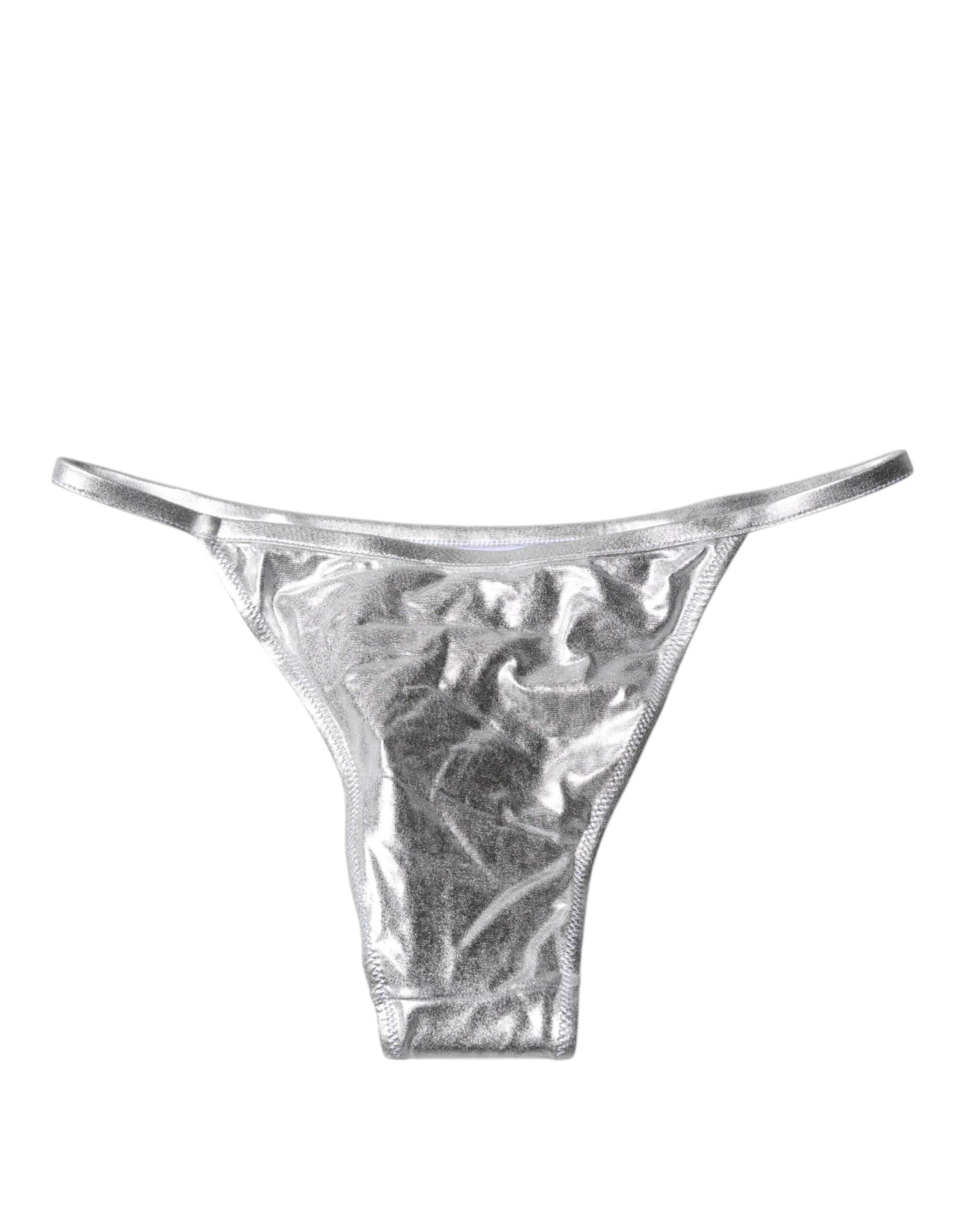 Dolce & Gabbana Silver Polyester Beachwear Bikini Bottom Swimwear - Hilstor