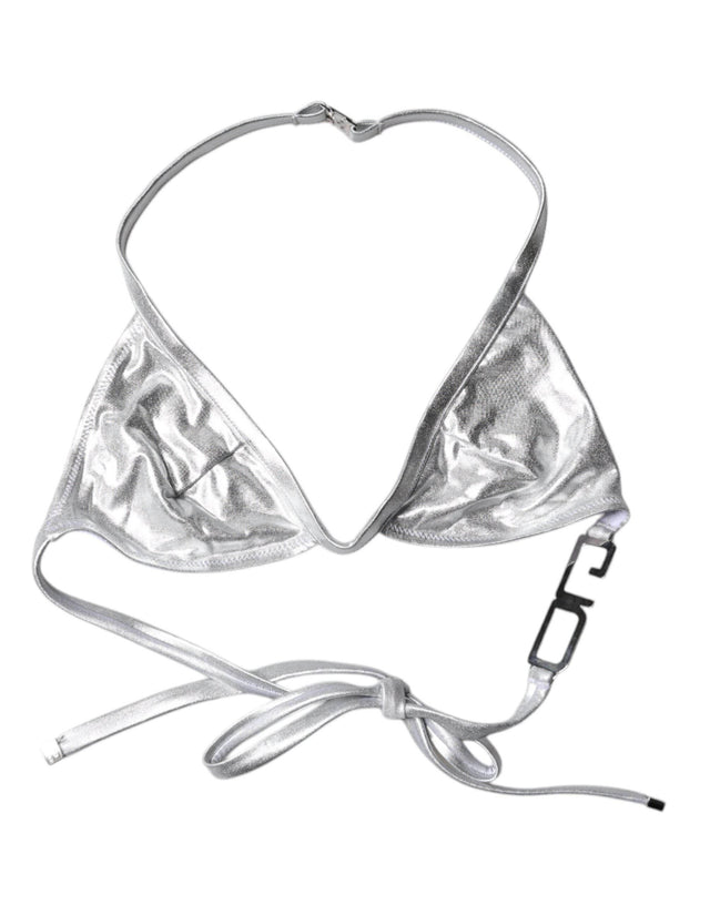 Dolce & Gabbana Silver Logo Halter Beachwear Bikini Top Swimwear - Hilstor