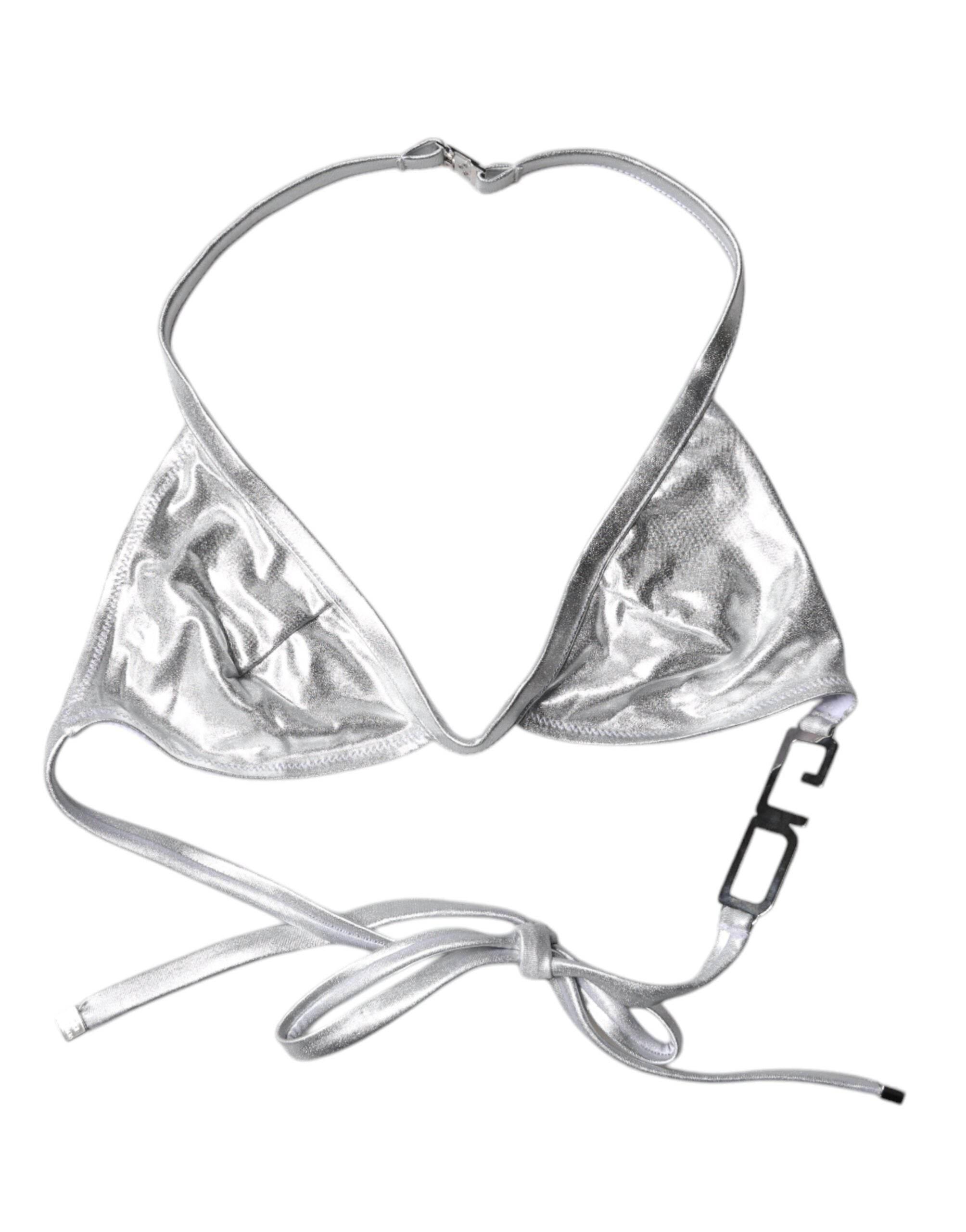 Dolce & Gabbana Silver Logo Halter Beachwear Bikini Top Swimwear - Hilstor