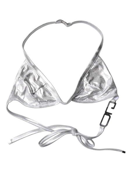 Dolce & Gabbana Silver Logo Halter Beachwear Bikini Top Swimwear - Hilstor