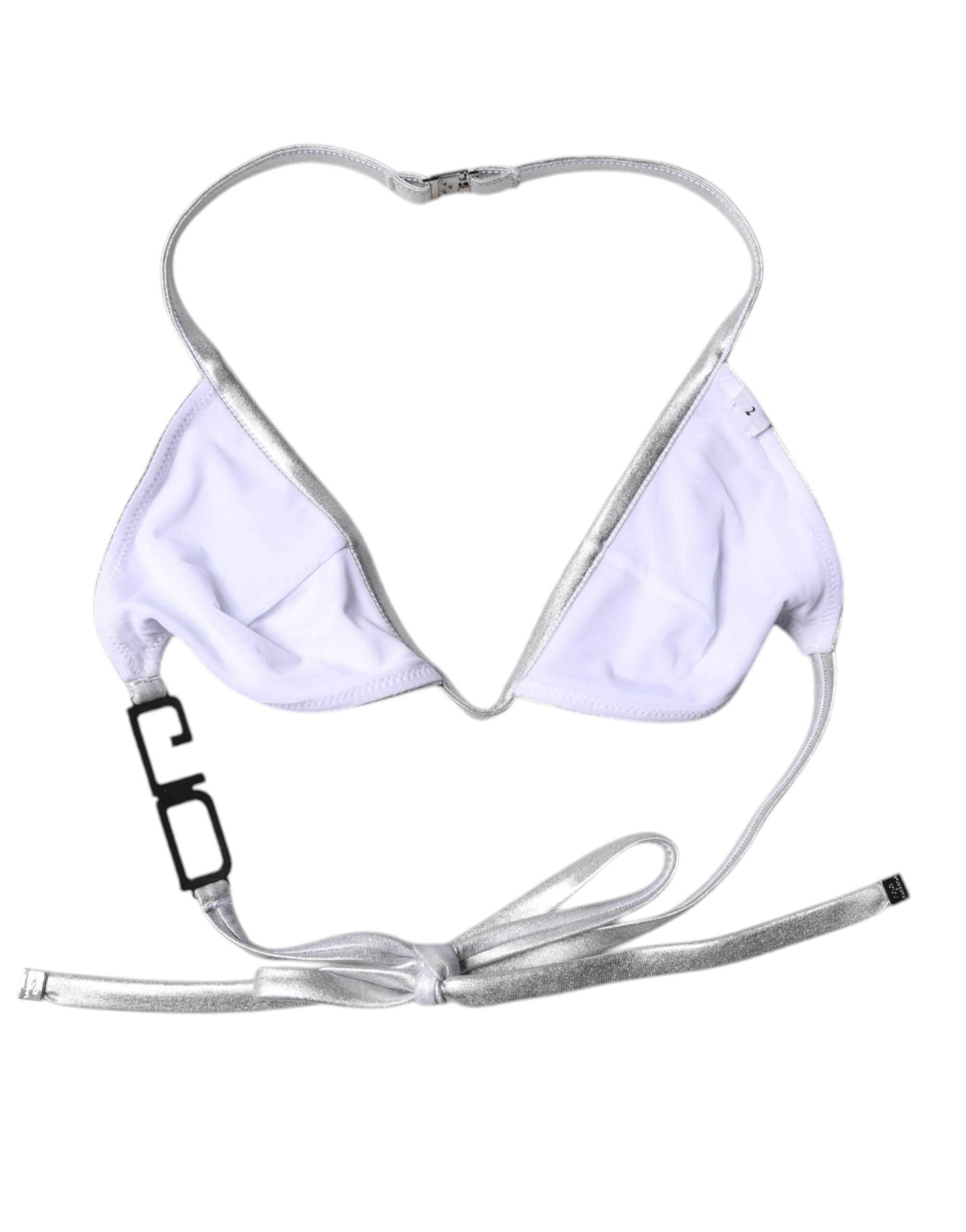 Dolce & Gabbana Silver Logo Halter Beachwear Bikini Top Swimwear - Hilstor