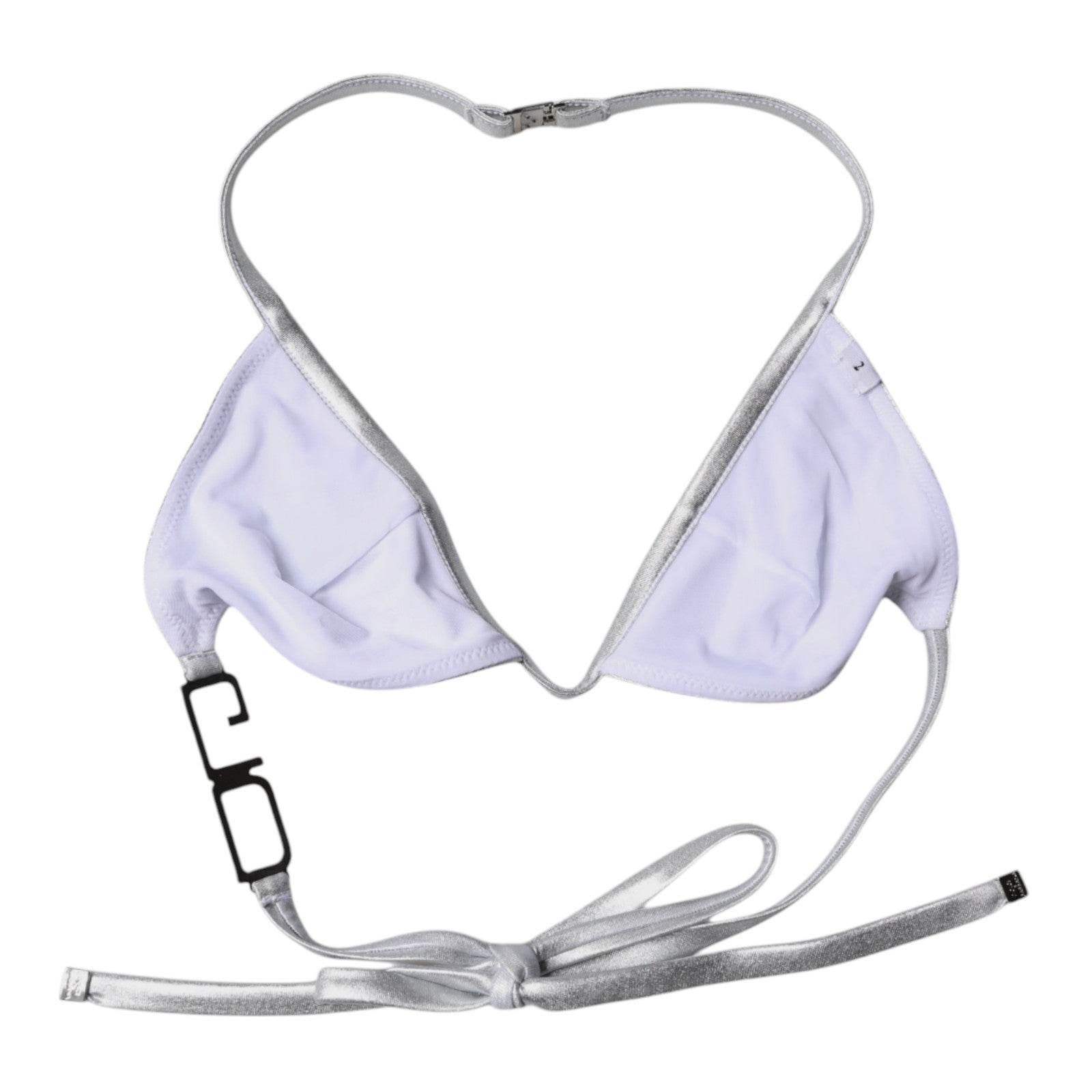 Dolce & Gabbana Silver Logo Halter Beachwear Bikini Top Swimwear - Hilstor