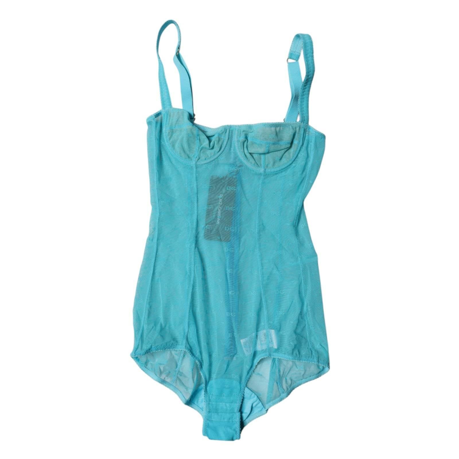 Dolce & Gabbana Blue Tulle Balconette Bra Bodysuit Underwear - Hilstor