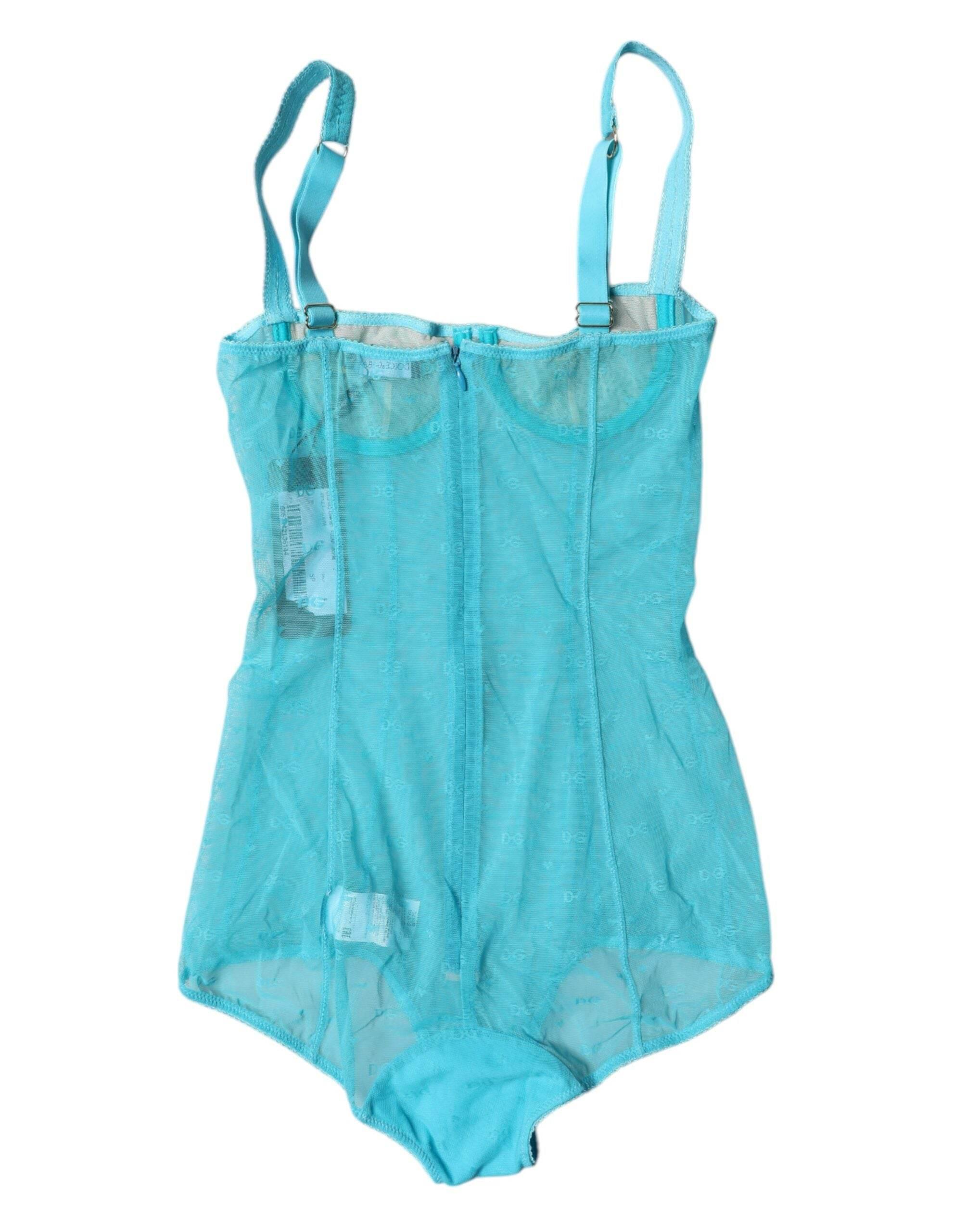 Dolce & Gabbana Blue Tulle Balconette Bra Bodysuit Underwear - Hilstor