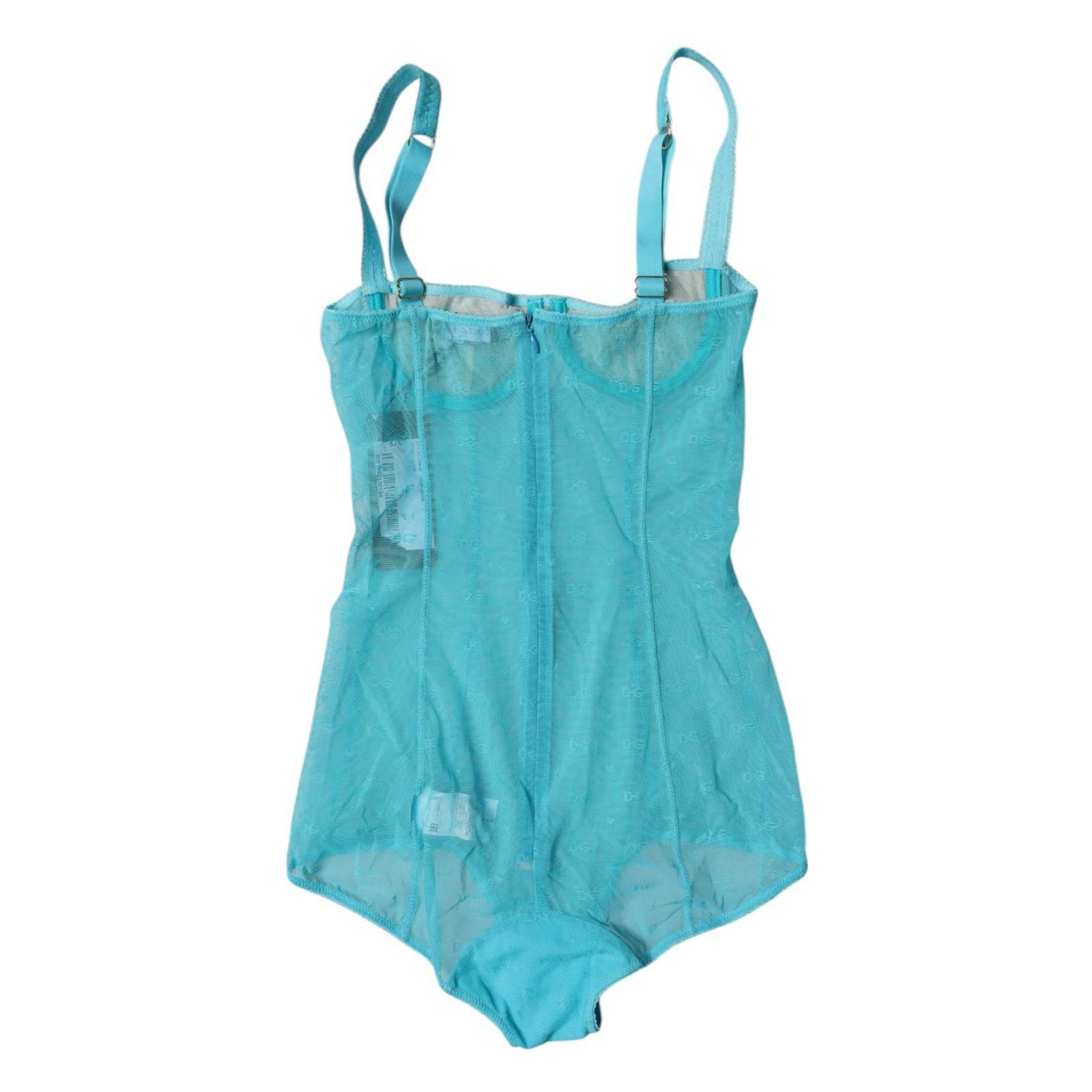 Dolce & Gabbana Blue Tulle Balconette Bra Bodysuit Underwear - Hilstor