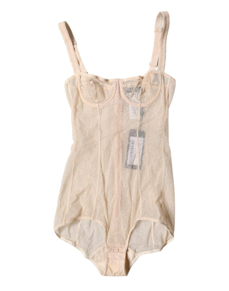 Dolce & Gabbana Beige Tulle Balconette Bra Bodysuit Underwear - Hilstor