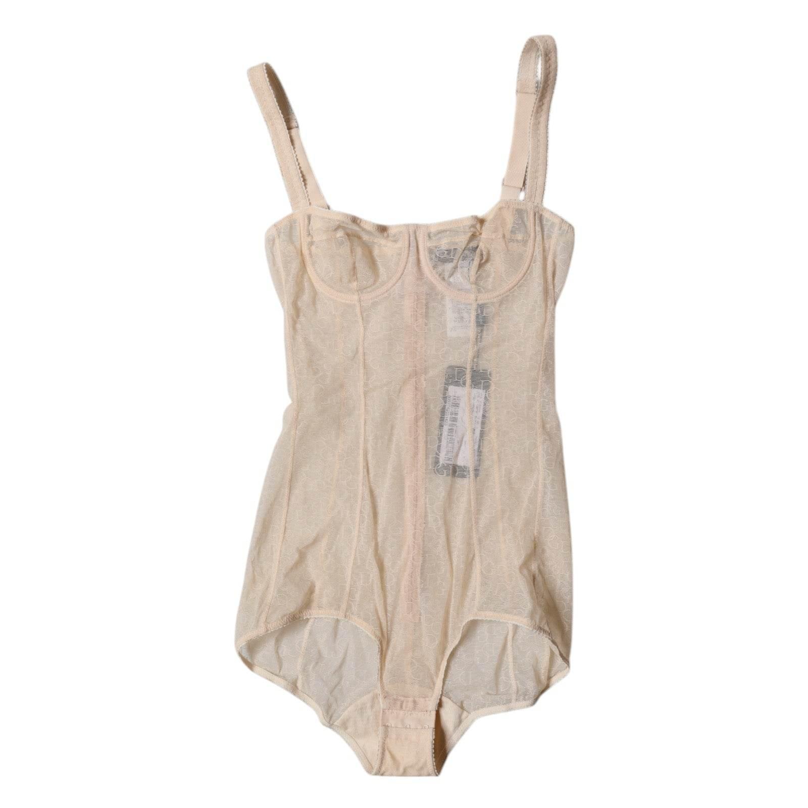 Dolce & Gabbana Beige Tulle Balconette Bra Bodysuit Underwear - Hilstor