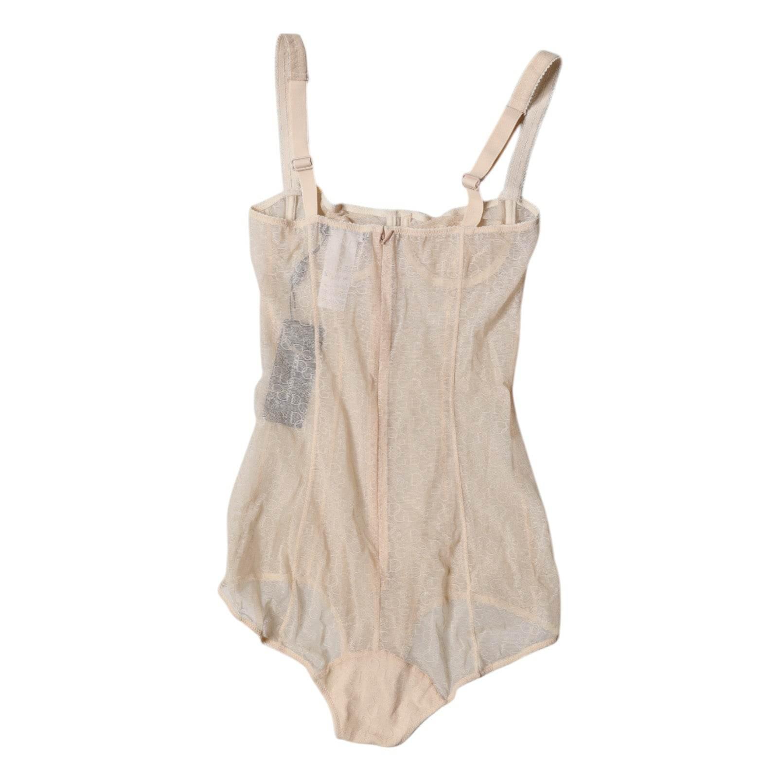Dolce & Gabbana Beige Tulle Balconette Bra Bodysuit Underwear - Hilstor