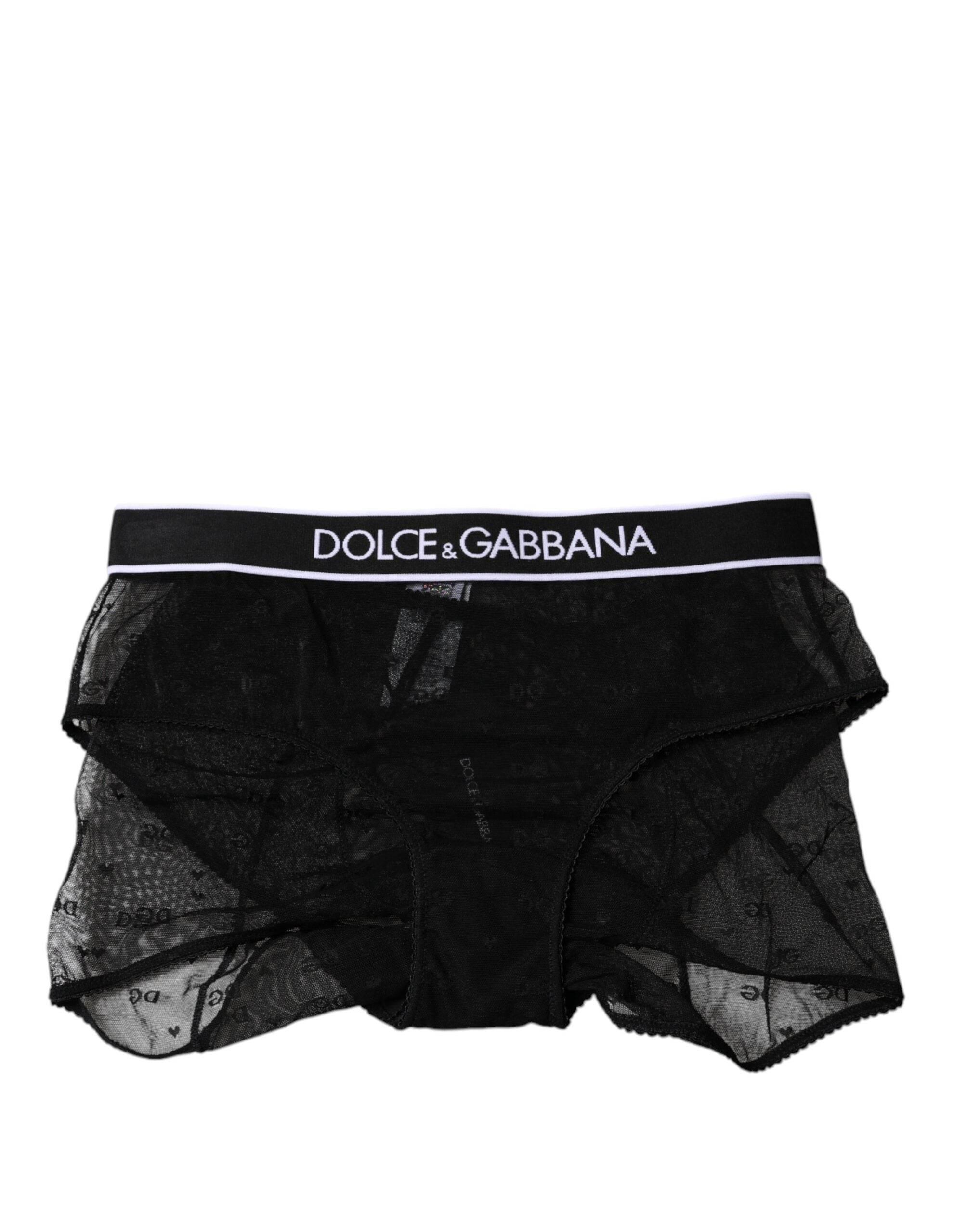 Dolce & Gabbana Black Tulle Nylon Mid Waist Panty Underwear - Hilstor