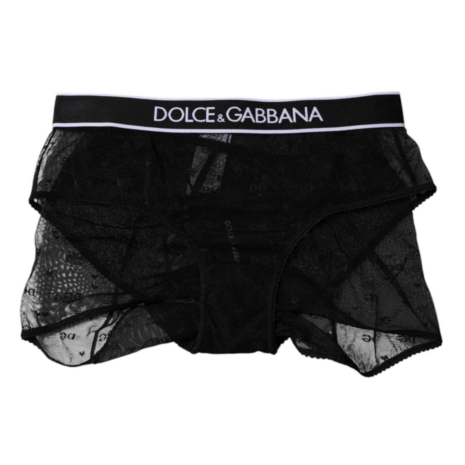 Dolce & Gabbana Black Tulle Nylon Mid Waist Panty Underwear - Hilstor