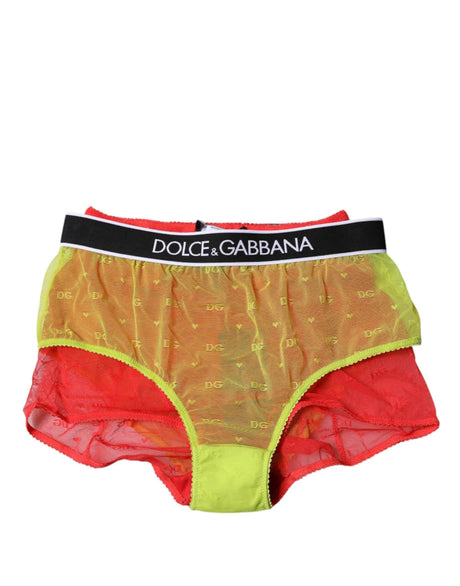 Dolce & Gabbana Red Yellow Tulle Mid Waist Panty Underwear - Hilstor