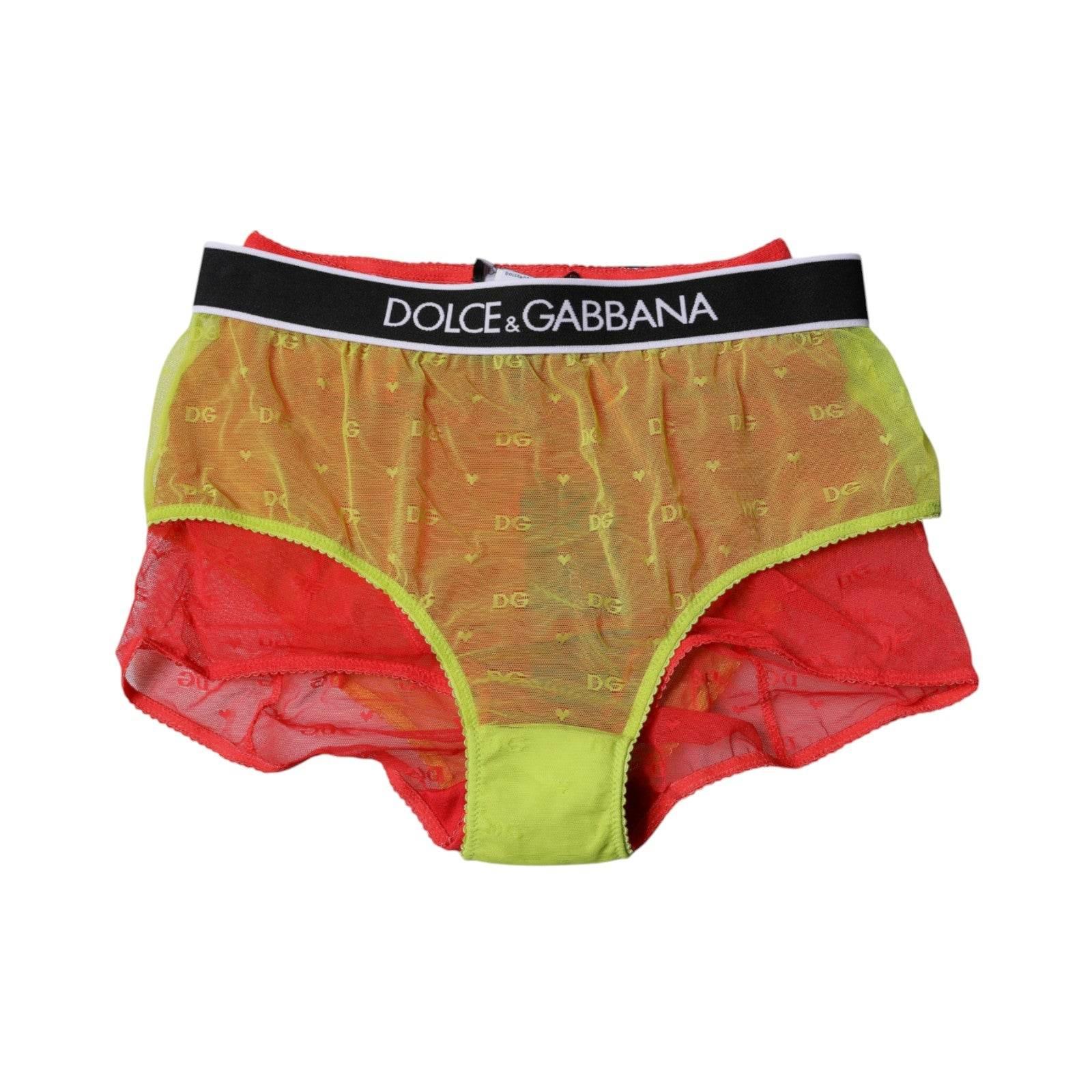Dolce & Gabbana Red Yellow Tulle Mid Waist Panty Underwear - Hilstor