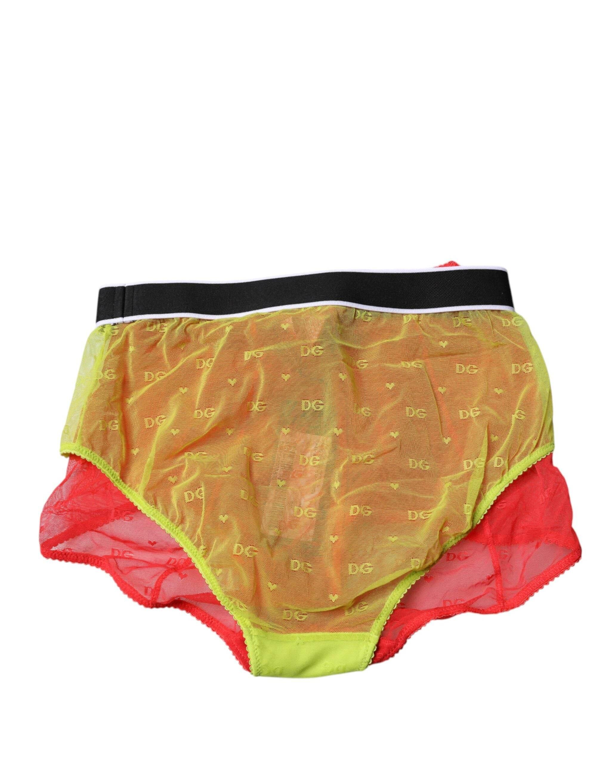 Dolce & Gabbana Red Yellow Tulle Mid Waist Panty Underwear - Hilstor