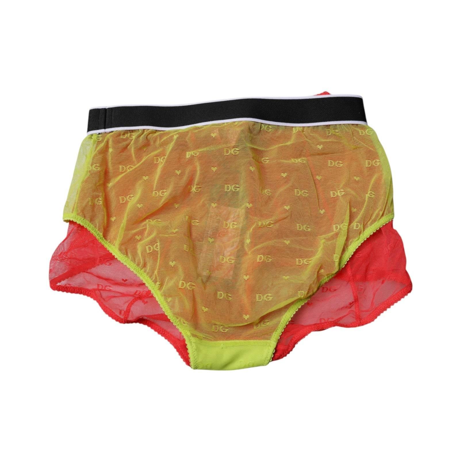 Dolce & Gabbana Red Yellow Tulle Mid Waist Panty Underwear - Hilstor