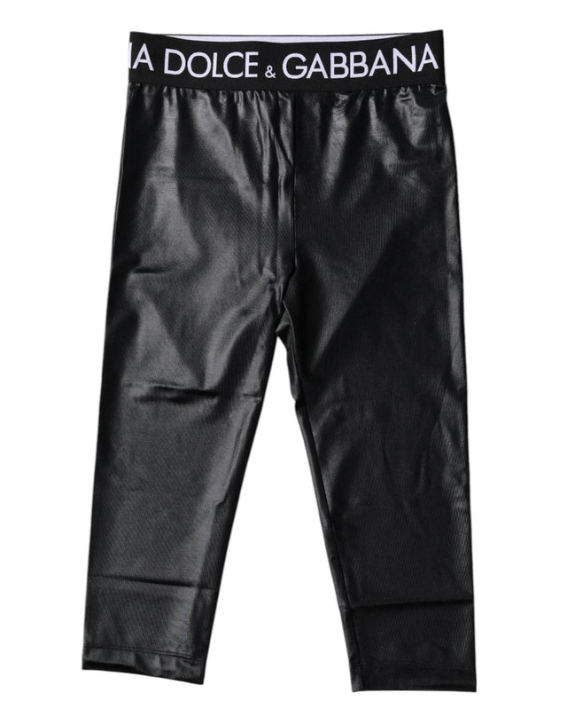 Dolce & Gabbana Black Logo Nylon Cropped Tights Pants Underwear - Hilstor