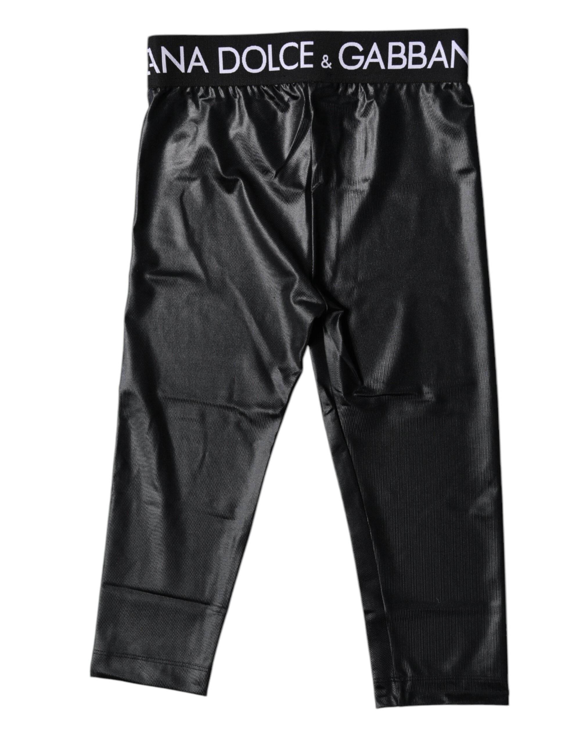 Dolce & Gabbana Black Logo Nylon Cropped Tights Pants Underwear - Hilstor