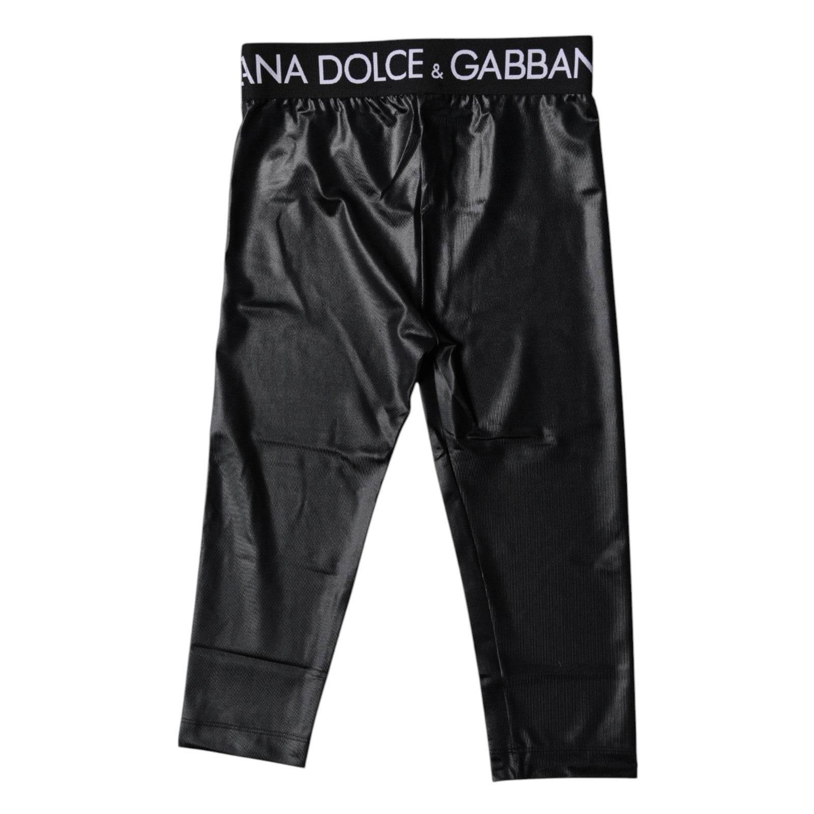 Dolce & Gabbana Black Logo Nylon Cropped Tights Pants Underwear - Hilstor