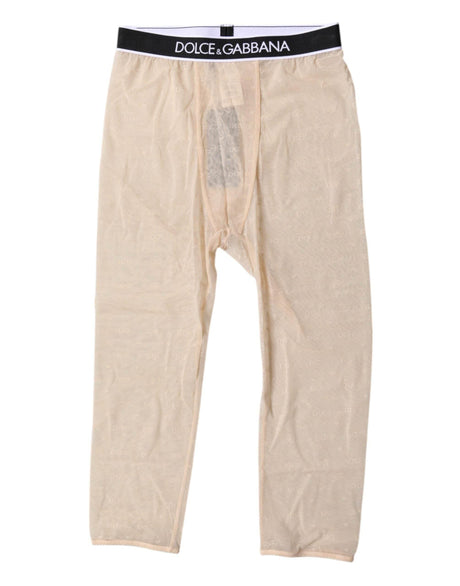 Dolce & Gabbana Beige DG Logo Nylon Cropped Tights Underwear - Hilstor