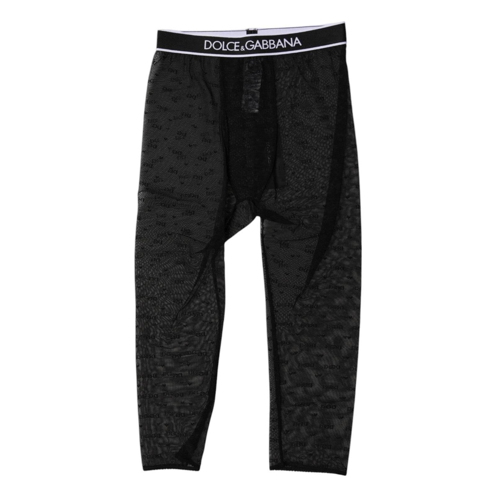 Dolce & Gabbana Black DG Logo Nylon Cropped Tights Underwear - Hilstor