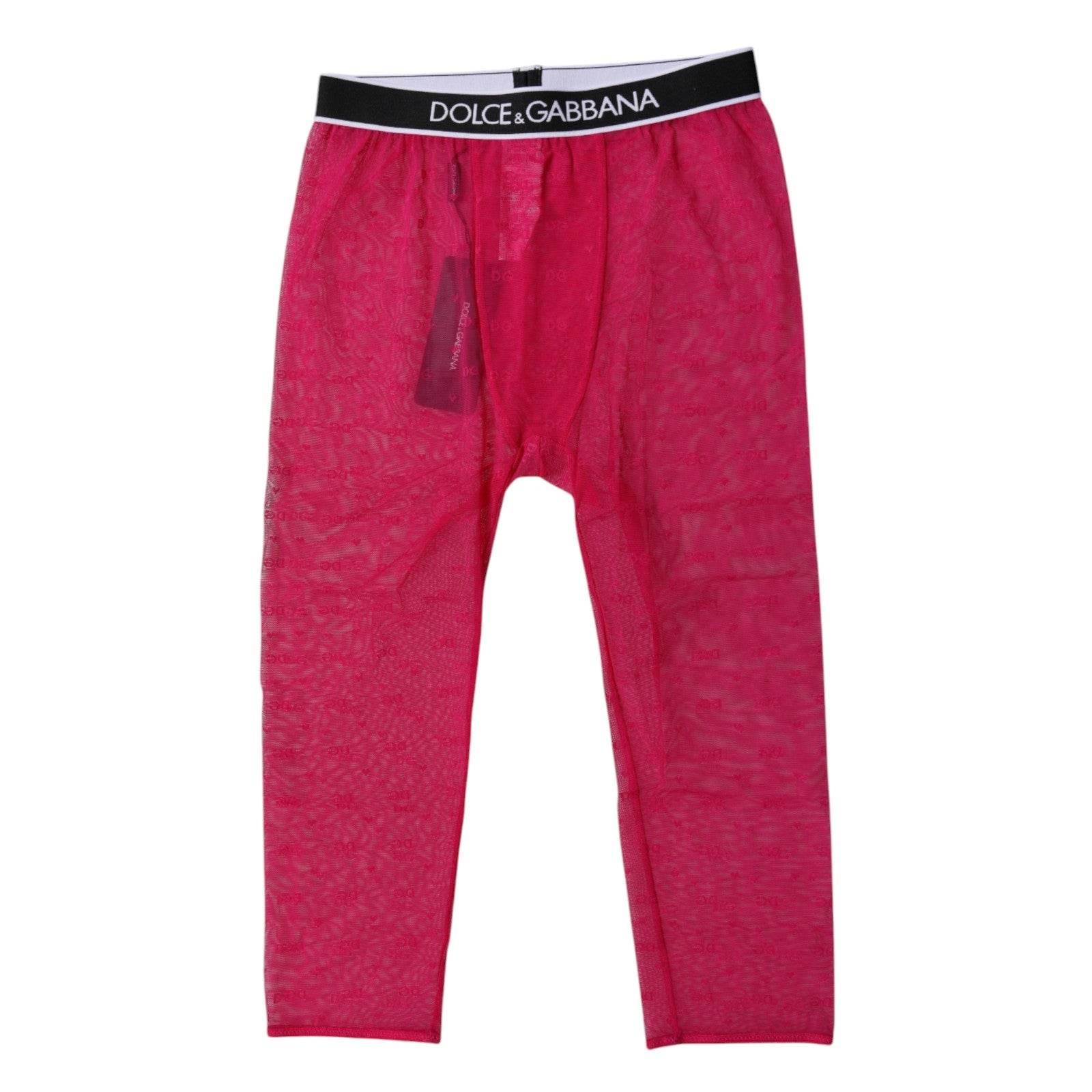 Dolce & Gabbana Fuchsia DG Logo Nylon Cropped Tights Underwear - Hilstor