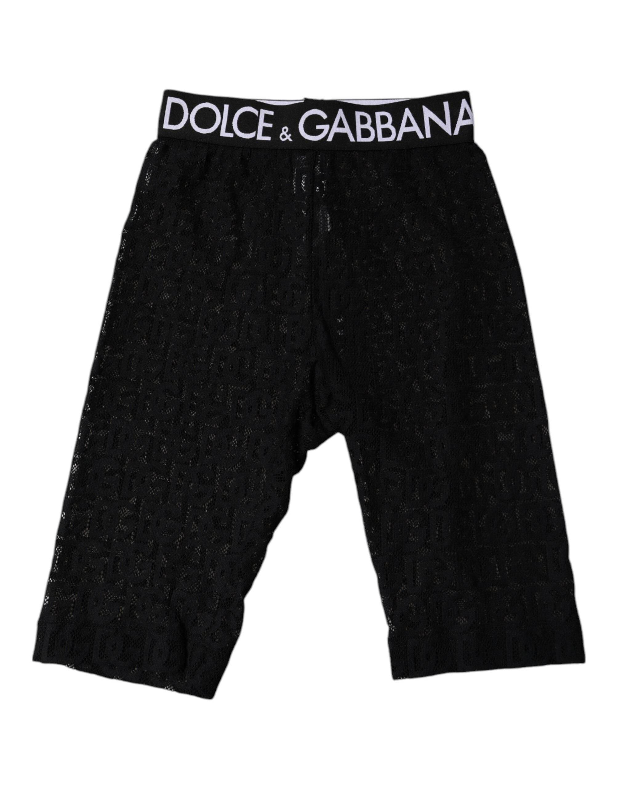 Dolce & Gabbana Black Logo Monogram Cropped Tights Underwear - Hilstor