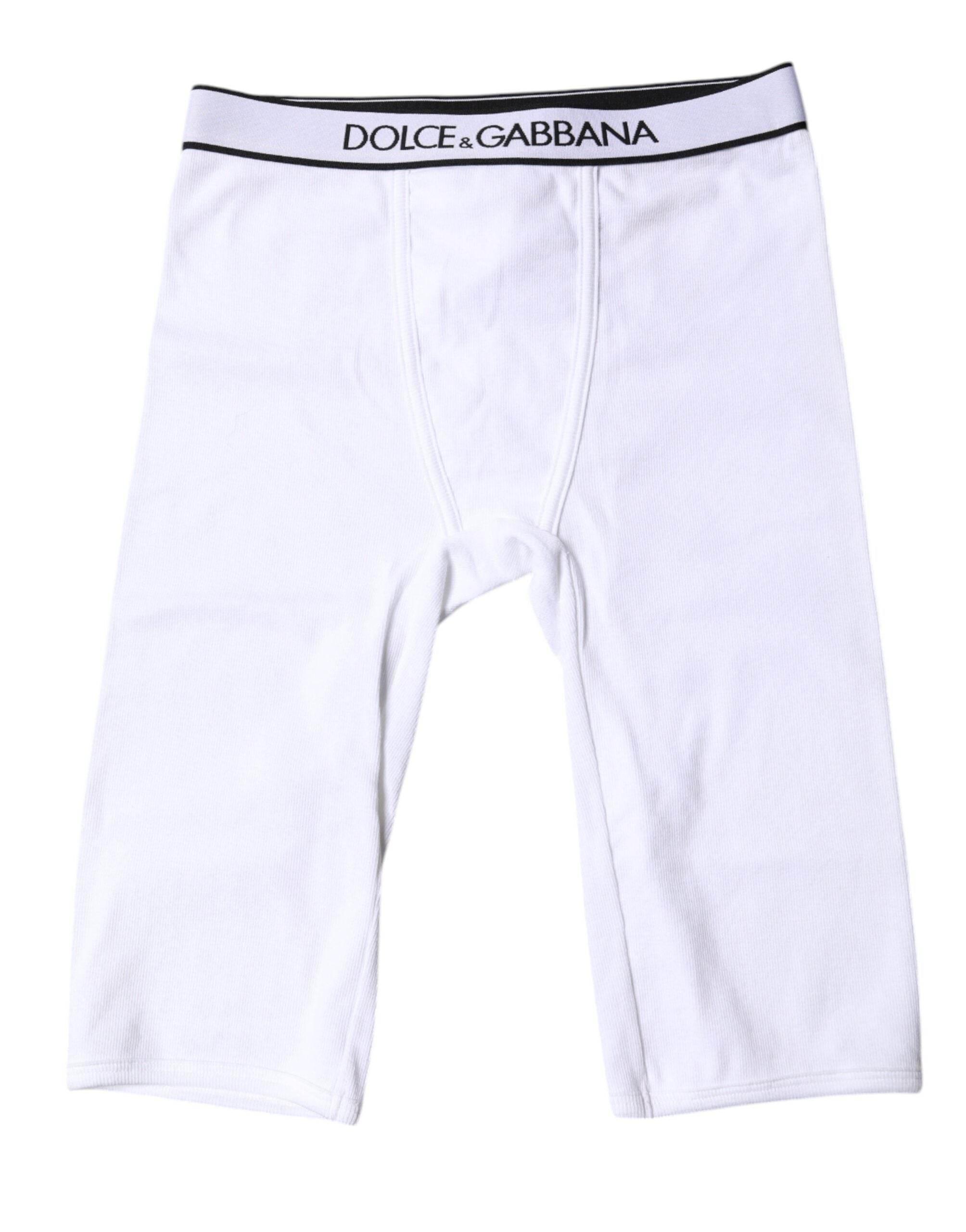 Dolce & Gabbana White Logo Cotton Cropped Tights Underwear - Hilstor