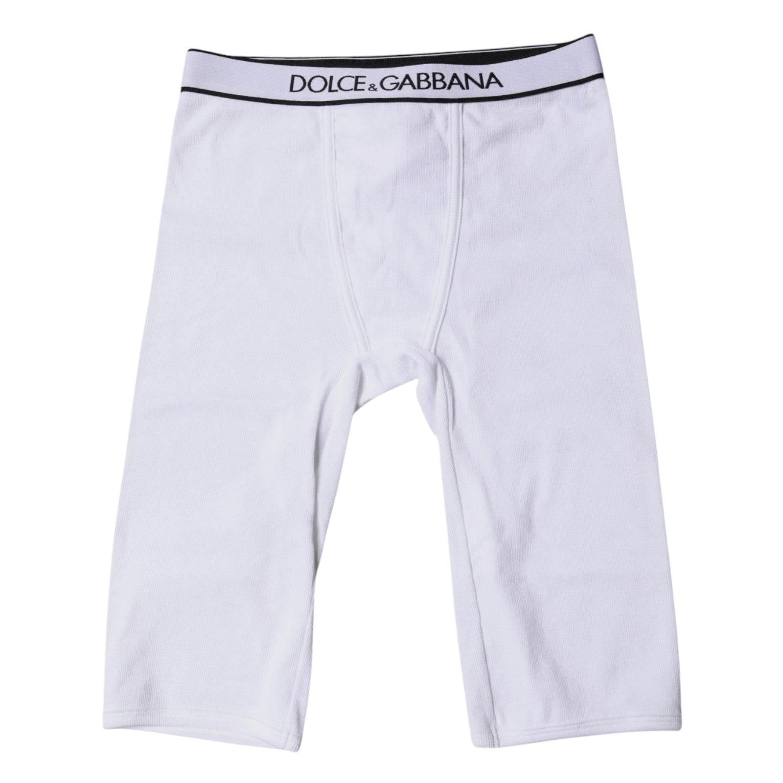 Dolce & Gabbana White Logo Cotton Cropped Tights Underwear - Hilstor