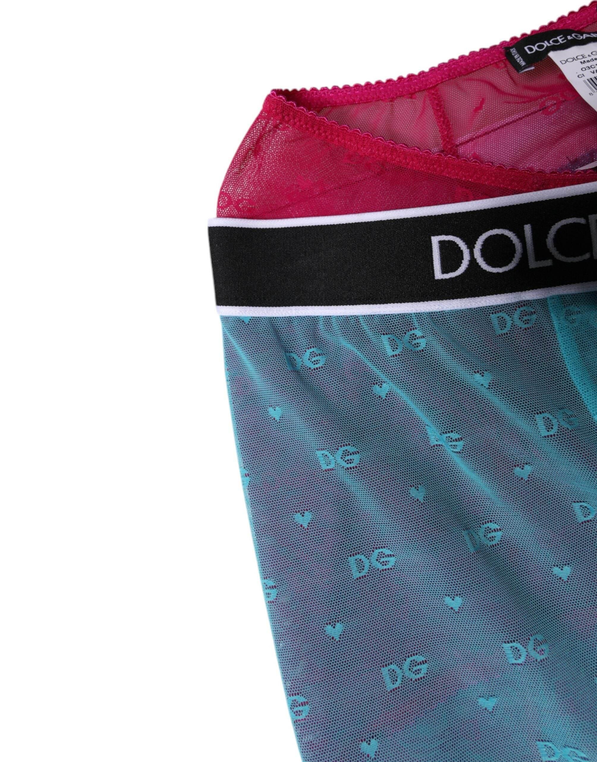 Dolce & Gabbana Blue Fuchsia Logo Lingerie Cropped Underwear - Hilstor