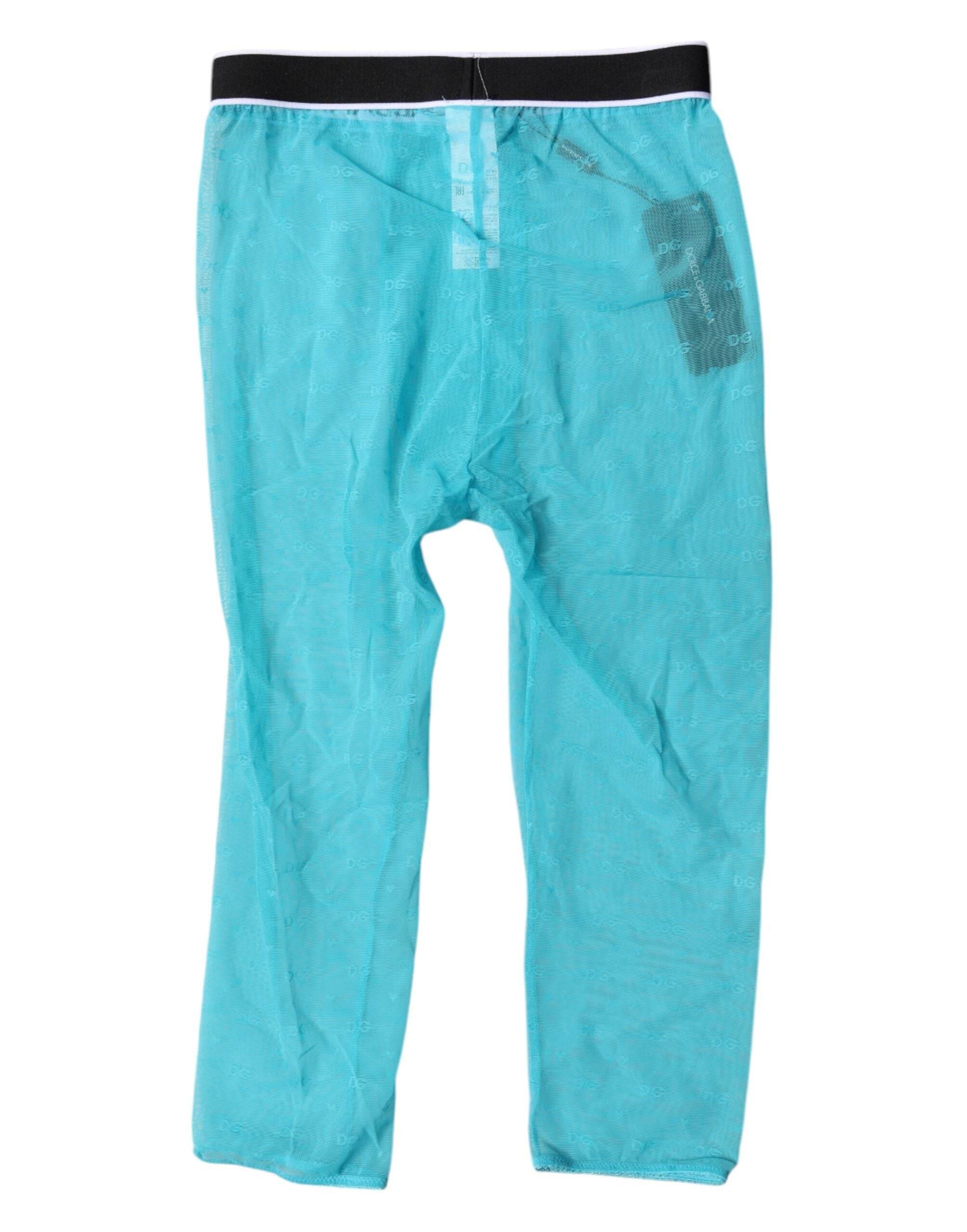Dolce & Gabbana Light Blue DG Logo Nylon Cropped Tights Underwear - Hilstor