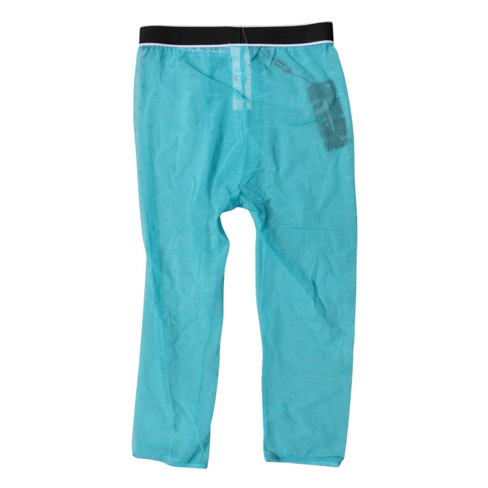 Dolce & Gabbana Light Blue DG Logo Nylon Cropped Tights Underwear - Hilstor