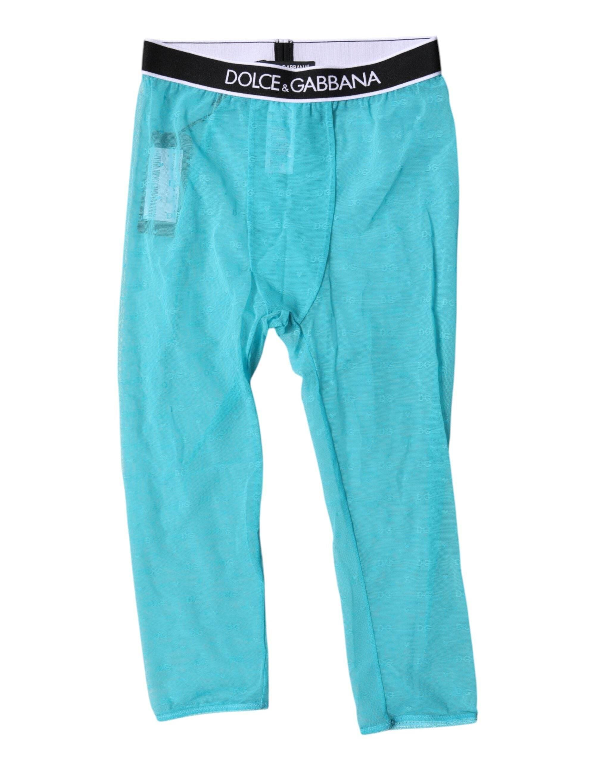Dolce & Gabbana Light Blue DG Logo Nylon Cropped Tights Underwear - Hilstor