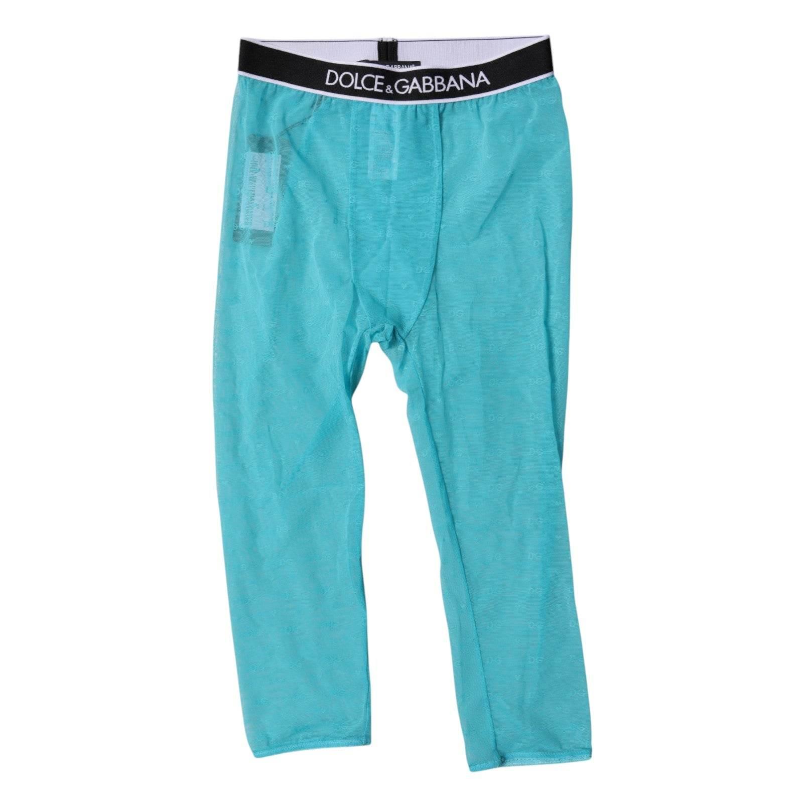 Dolce & Gabbana Light Blue DG Logo Nylon Cropped Tights Underwear - Hilstor