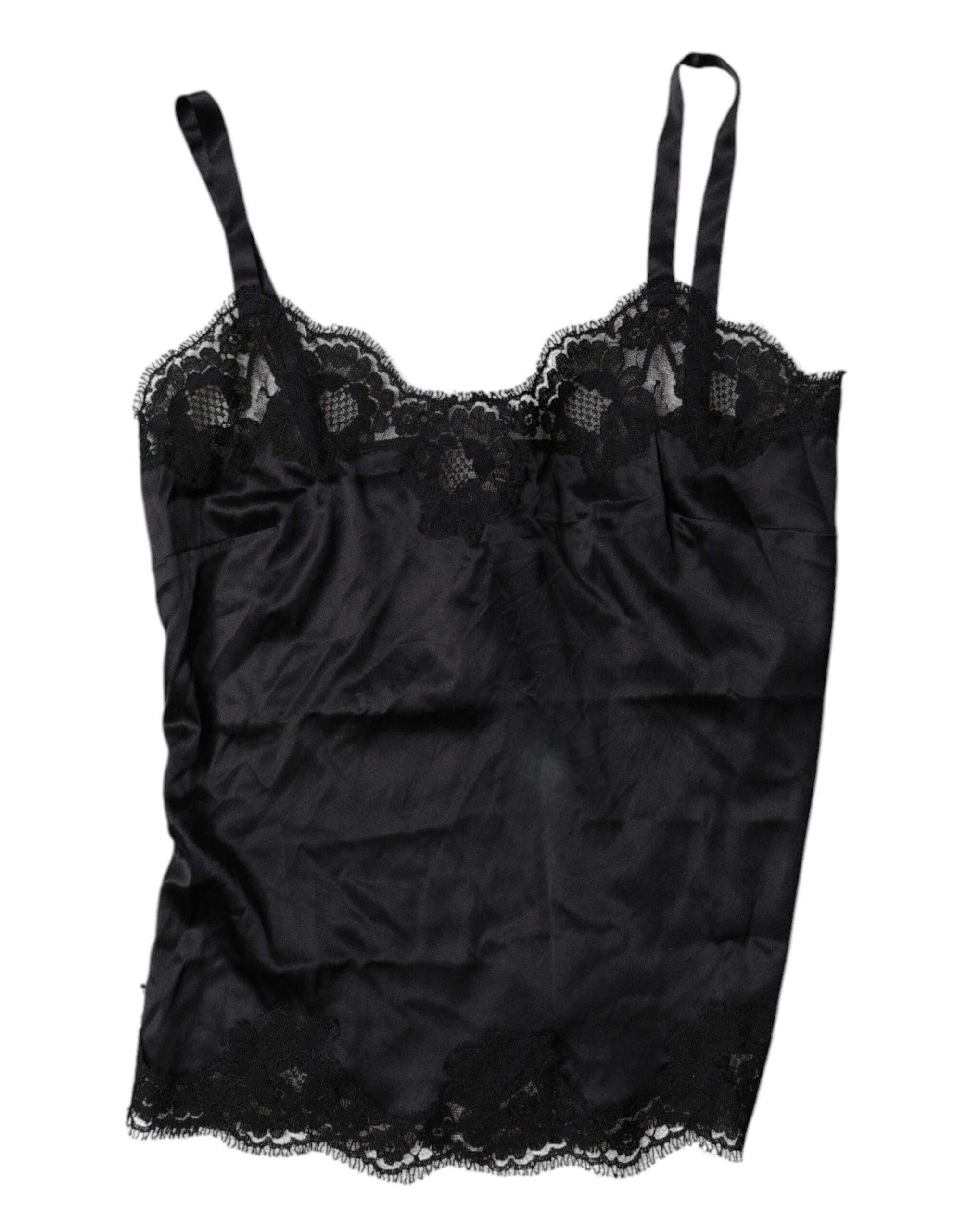 Dolce & Gabbana Black Lace Silk Blend Camisole Top Underwear - Hilstor