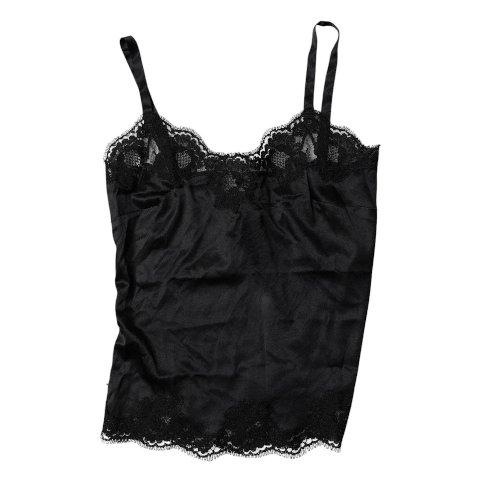 Dolce & Gabbana Black Lace Silk Blend Camisole Top Underwear - Hilstor