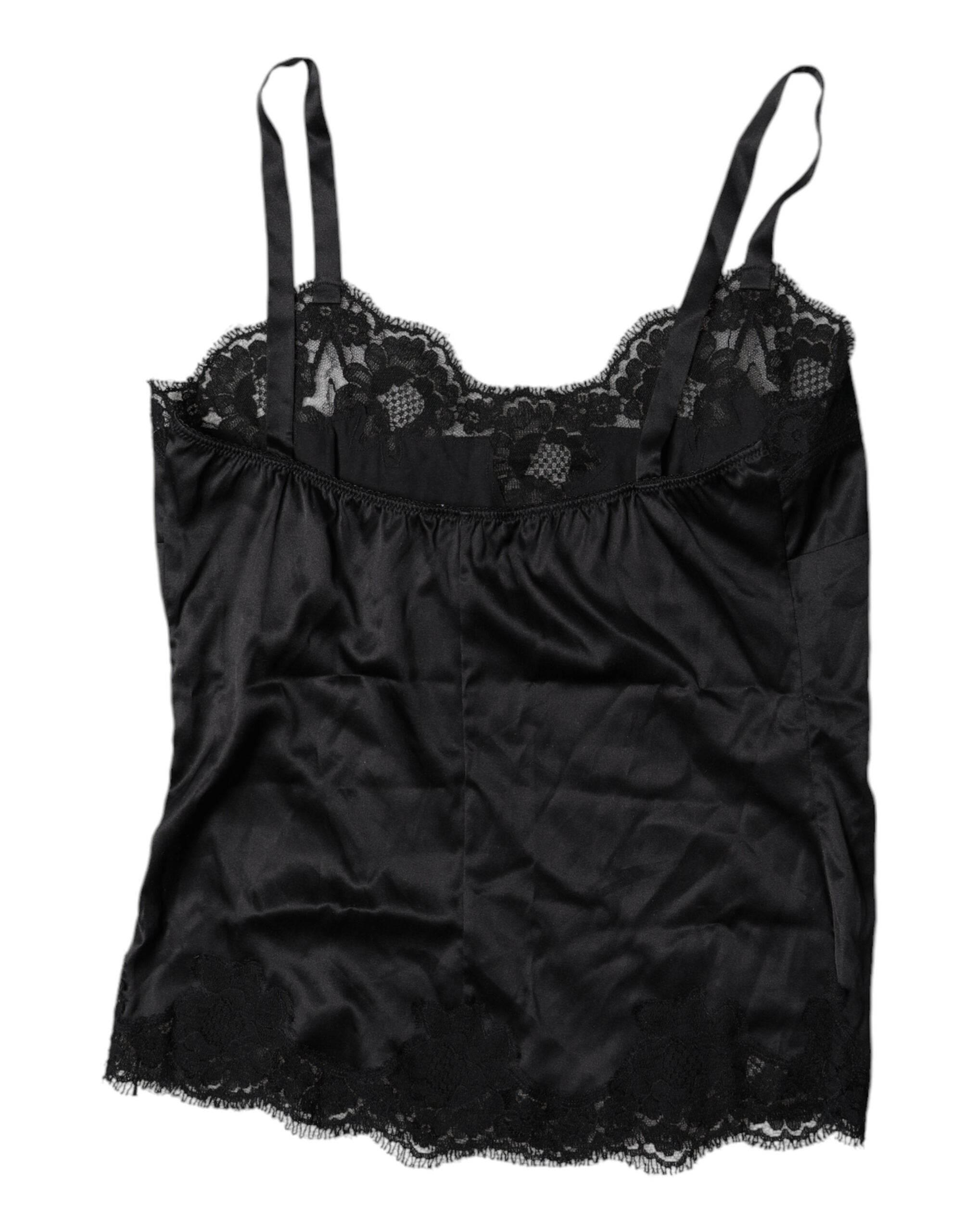 Dolce & Gabbana Black Lace Silk Blend Camisole Top Underwear - Hilstor
