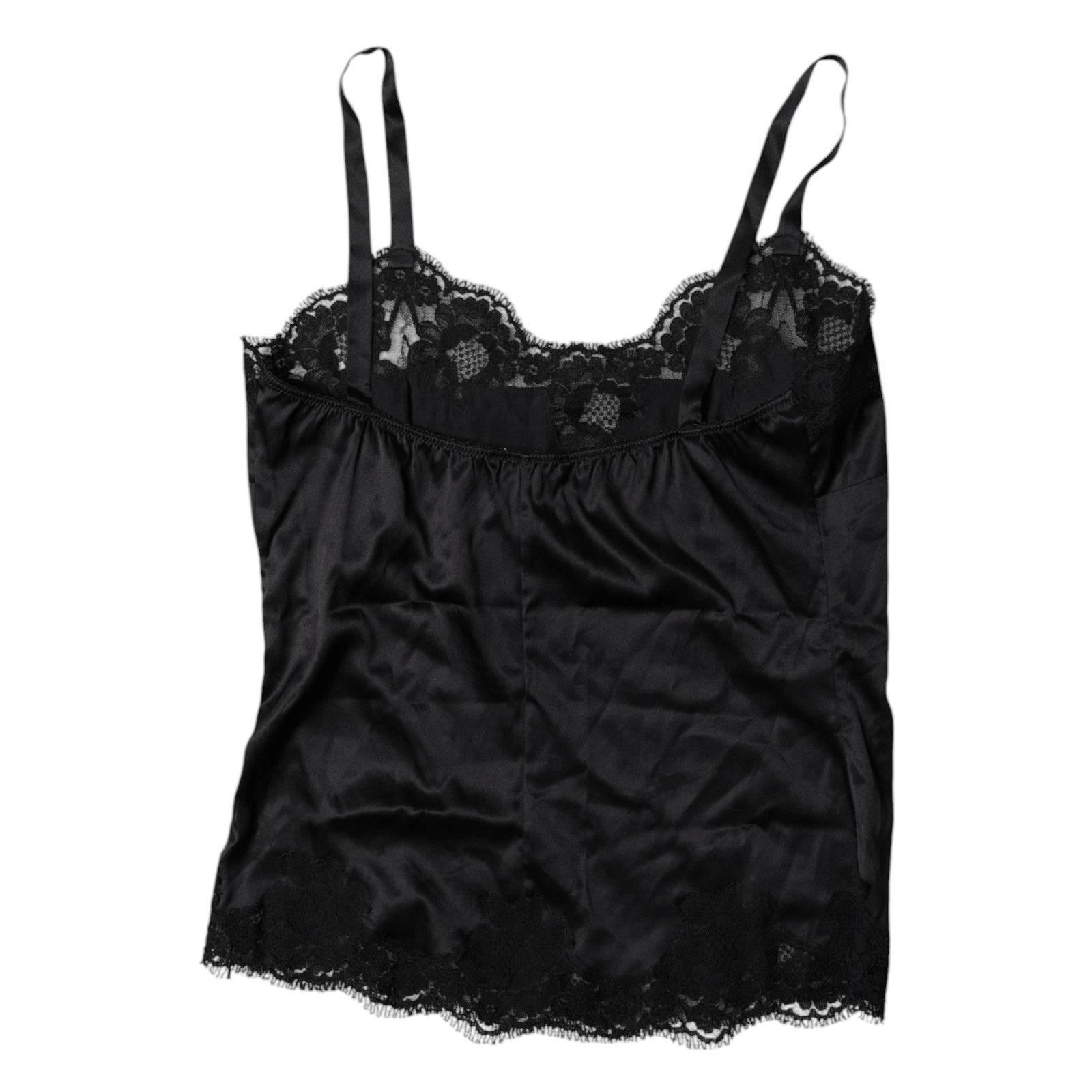 Dolce & Gabbana Black Lace Silk Blend Camisole Top Underwear - Hilstor