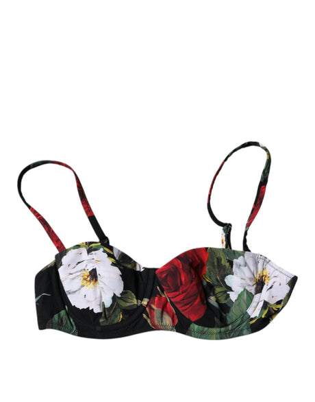 Dolce & Gabbana Black Floral Print Nylon Balconcino Bra Underwear - Hilstor