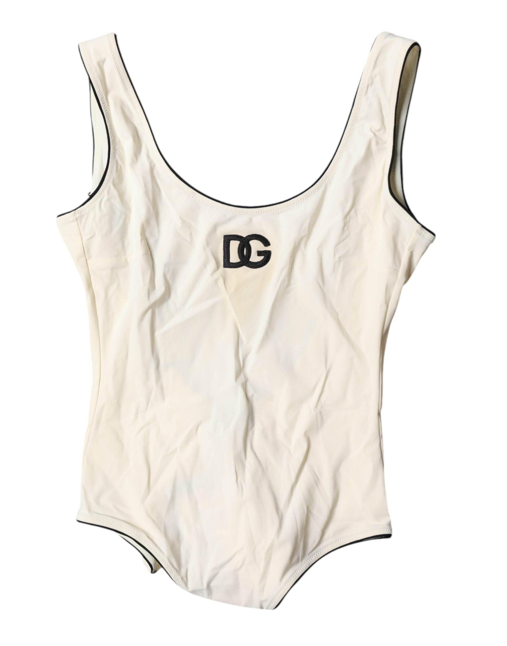 Dolce & Gabbana White Black Logo One Piece Beachwear Swimwear - Hilstor